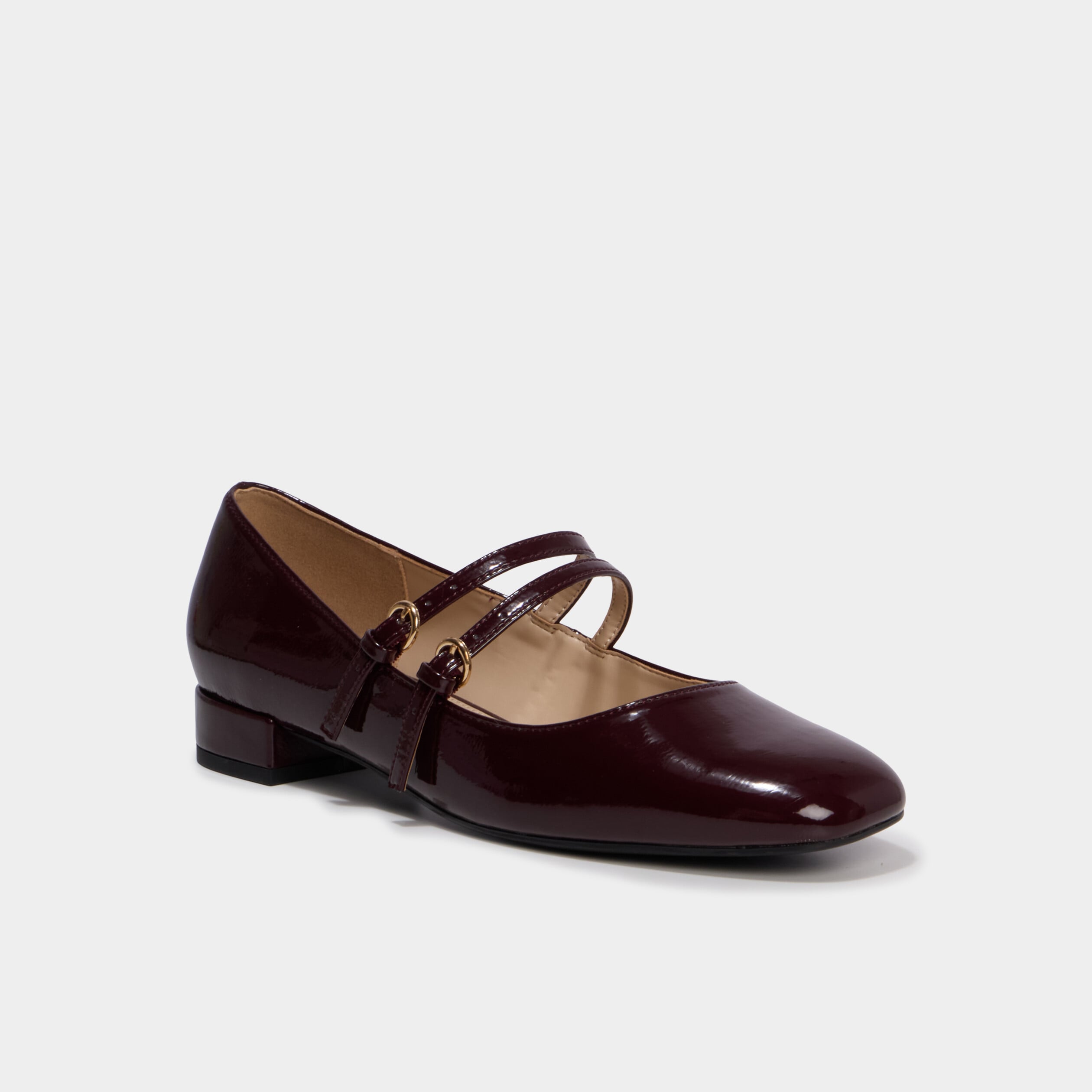 Ballerine femme effet verni double bride bordeaux femme