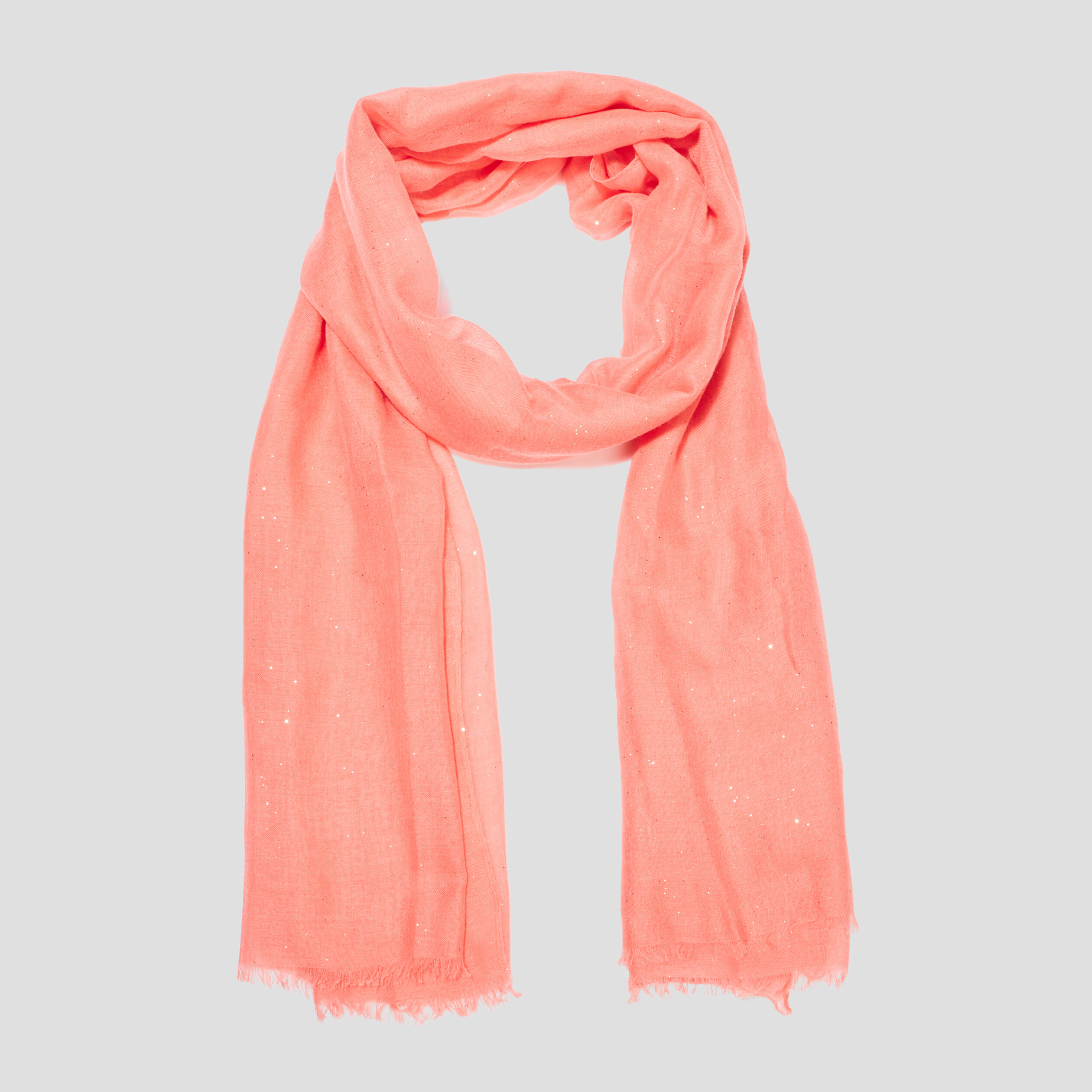 foulard bords a franges fines orange corail femme Foulard bords à franges fines orange corail femme