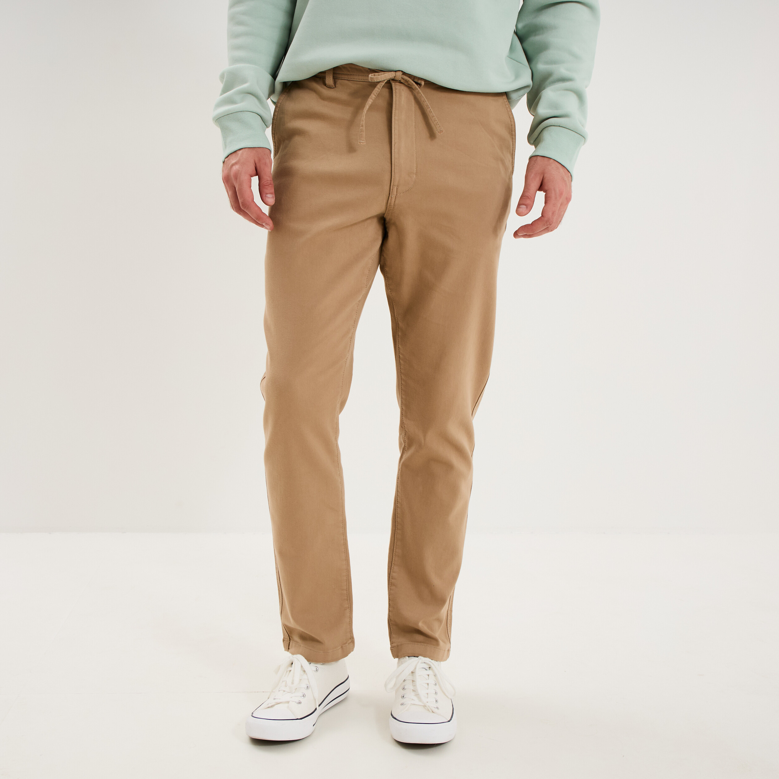 Pantalon chino droit confort beige homme