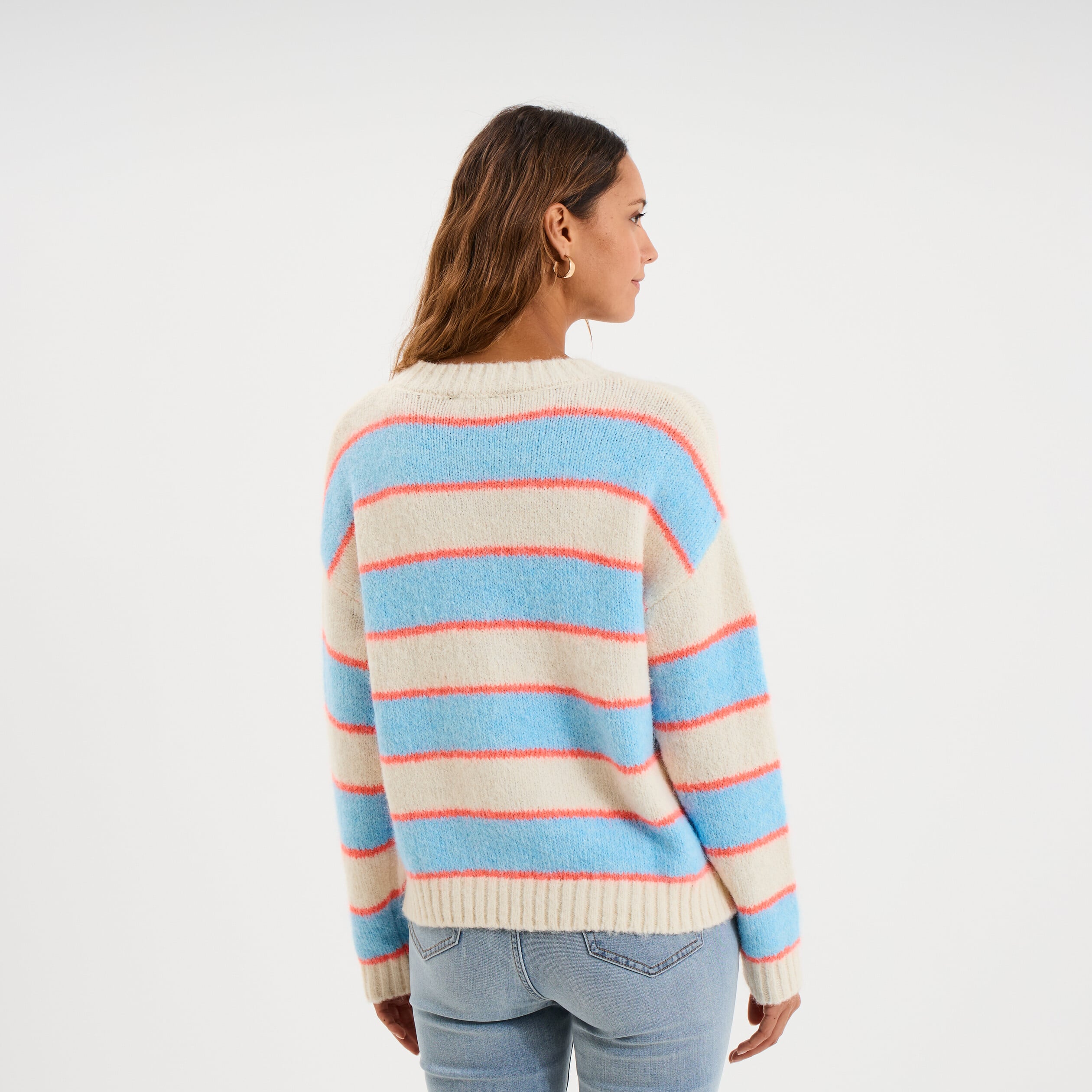 Pull col rond manches longues ecru femme