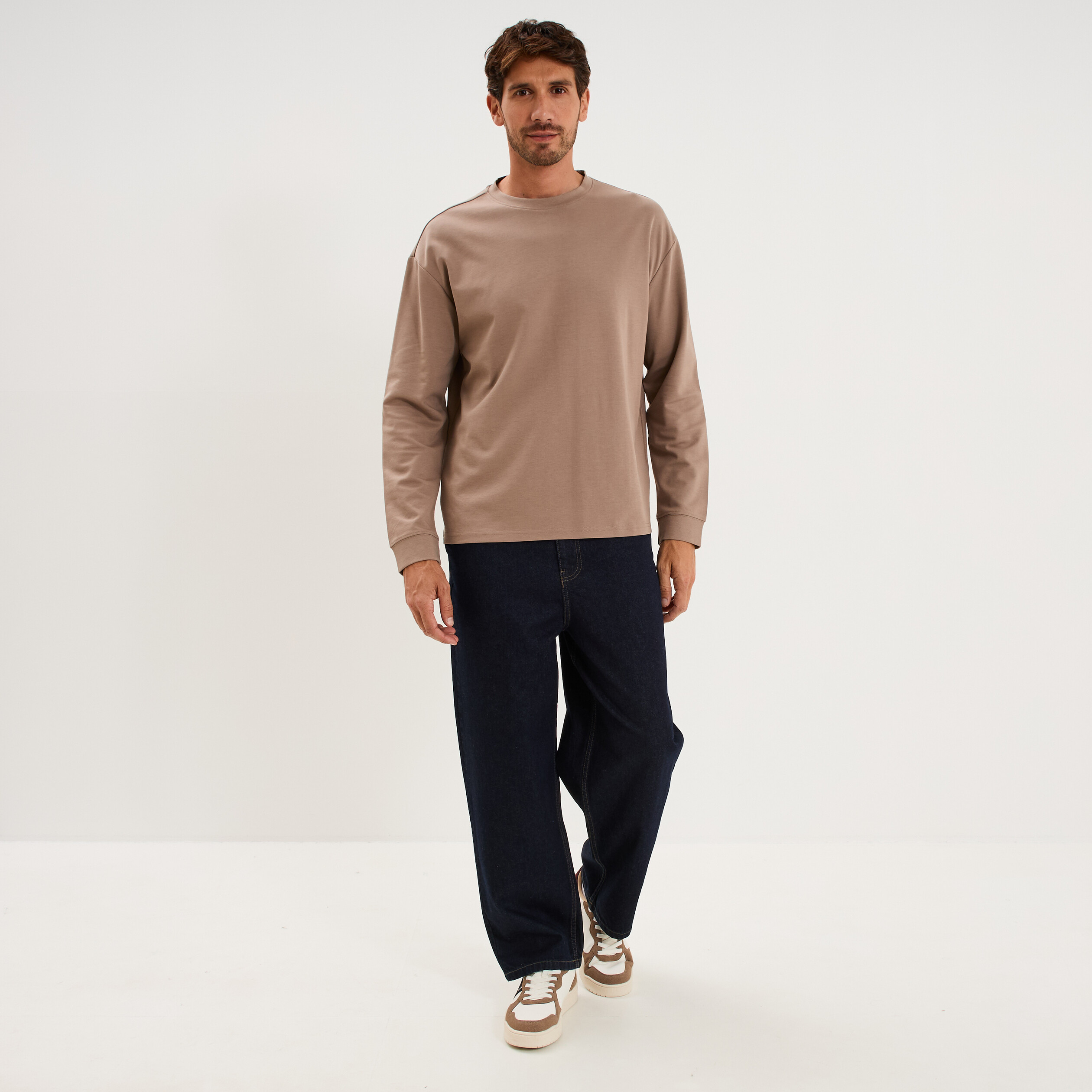 T-shirt col rond manches longues gris homme