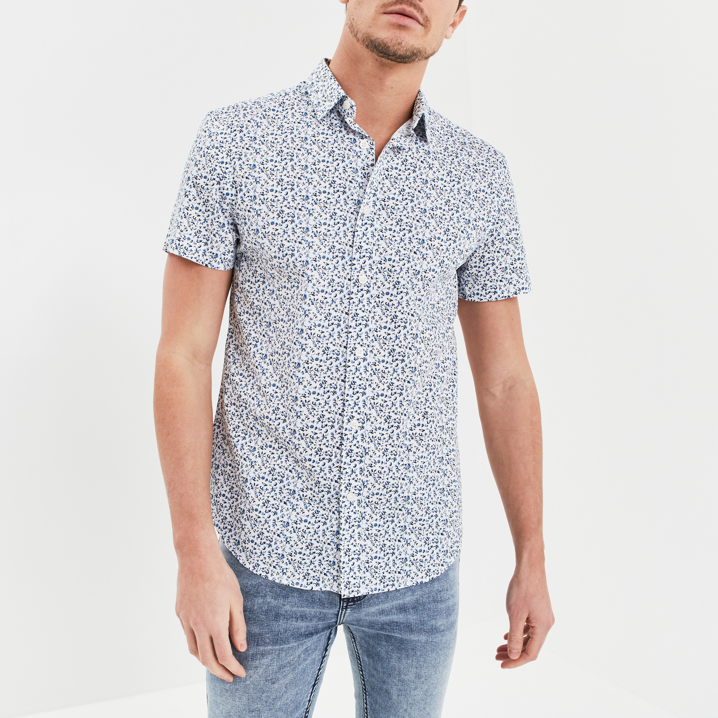 chemise droite manches courtes coton blanc homme Chemise droite manches courtes coton blanc homme