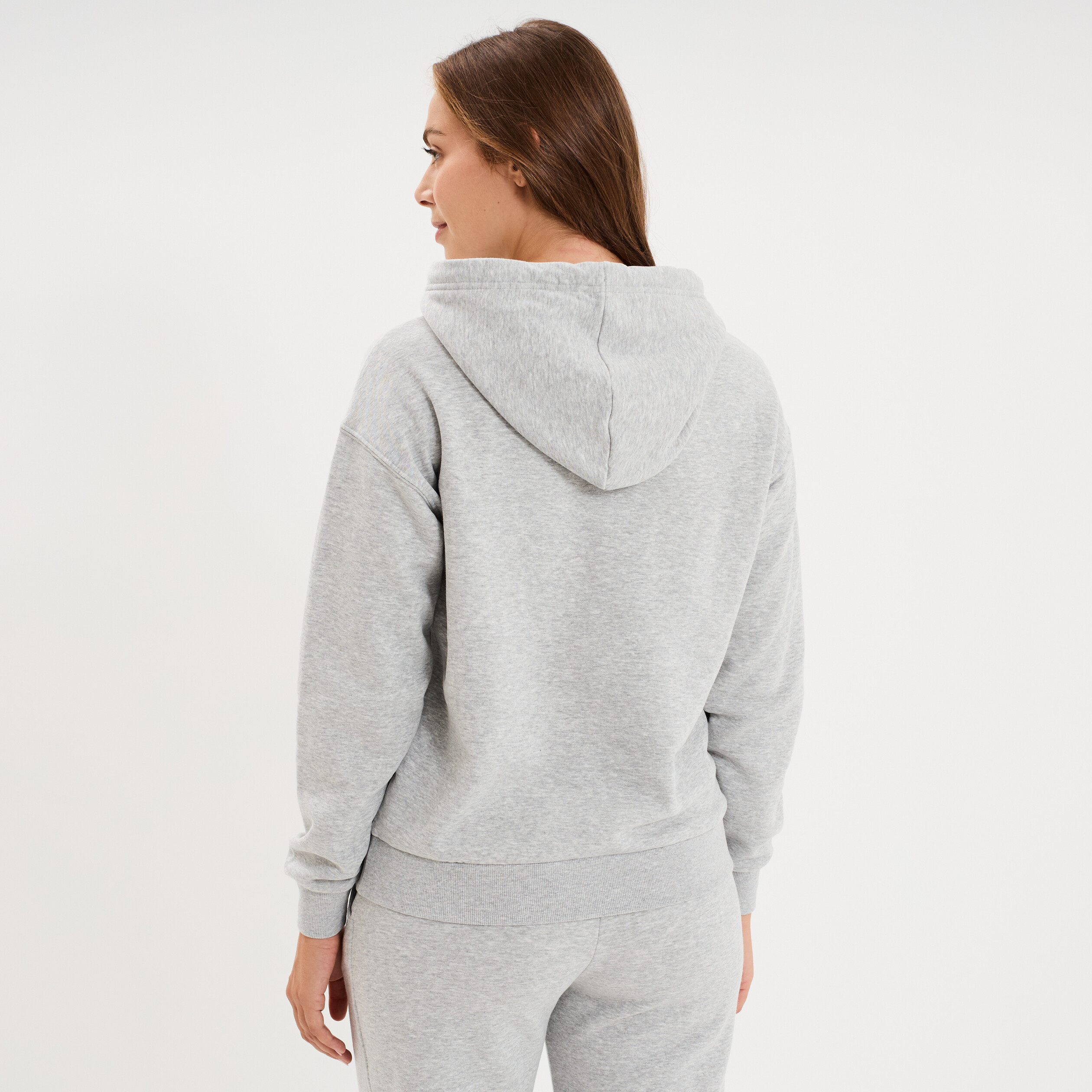 Sweat hoodie 1 poche &agrave; capuche gris clair femme