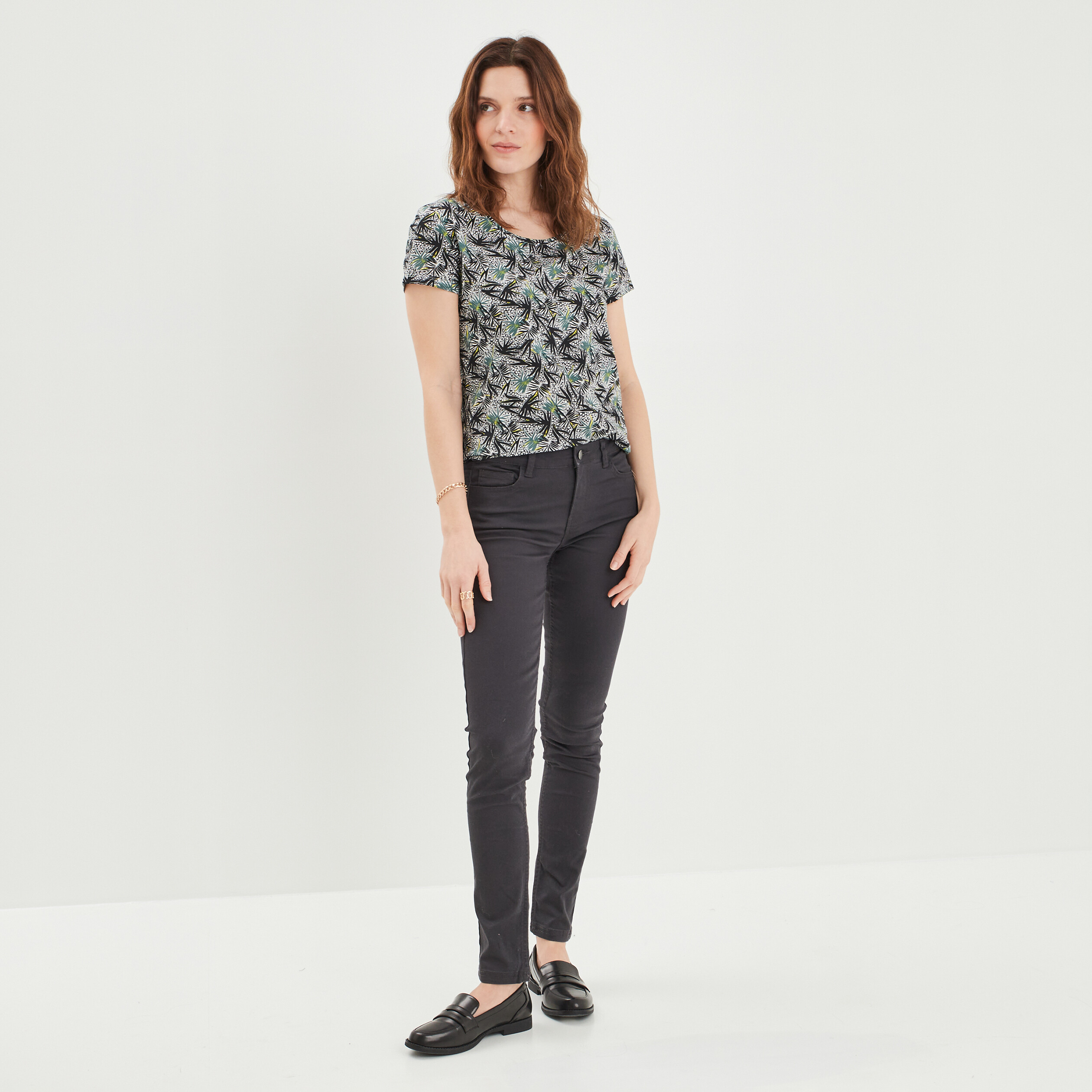 Pantalon slim taille normale gris fonc femme