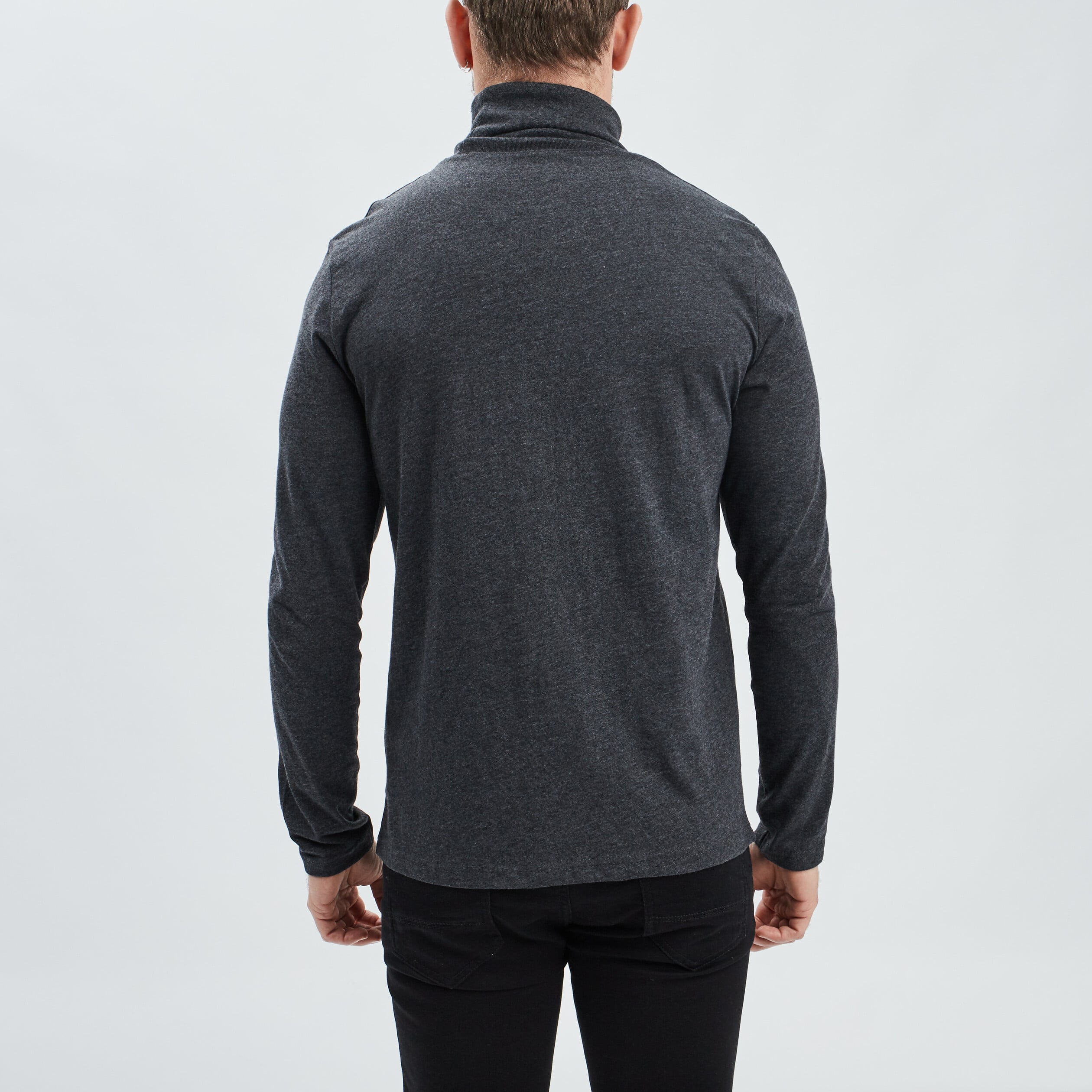 T-shirt col roul&eacute; manches longues gris fonc&eacute; homme