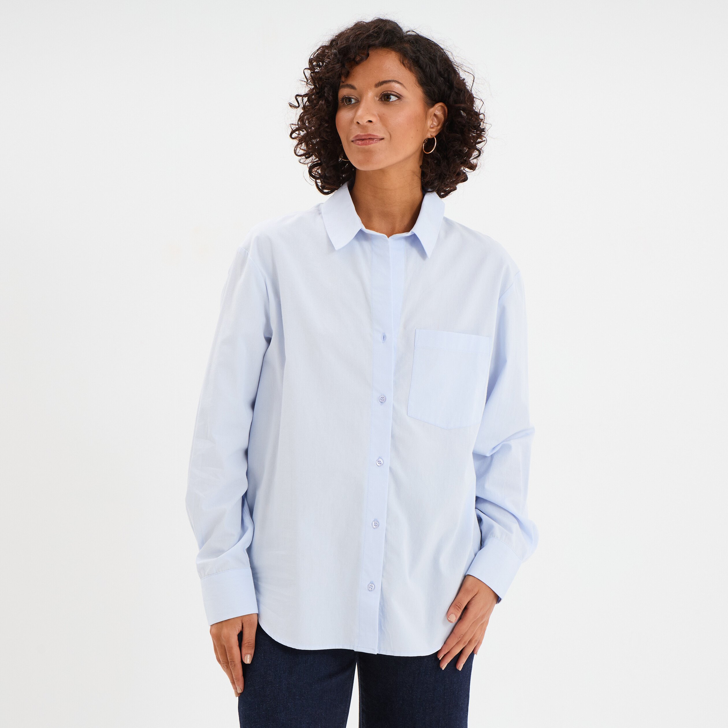 chemise oversize 1 poche coton bleu ciel femme Chemise oversize 1 poche coton bleu ciel femme