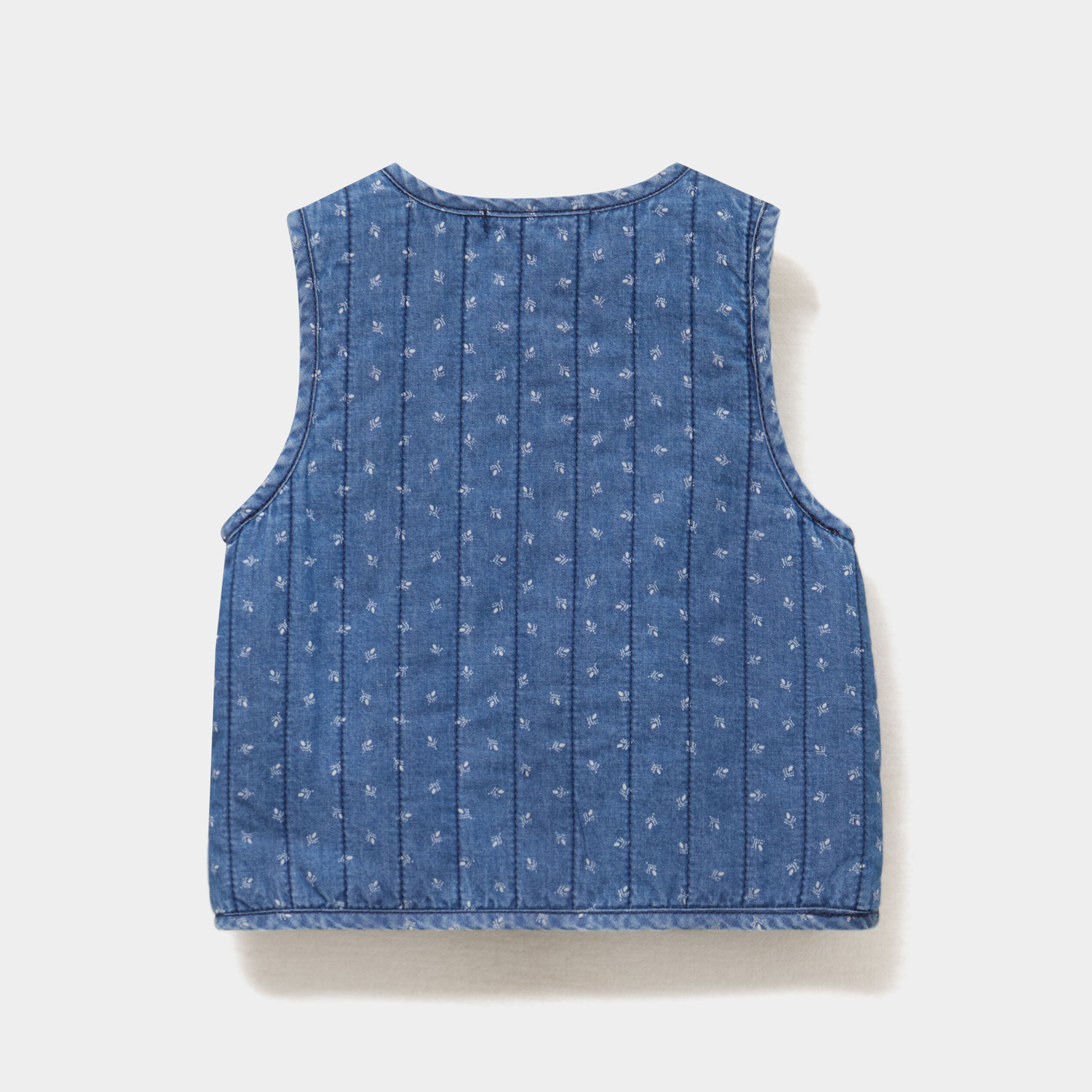 Gilet sans manches matelass&eacute; en jean denim stone b&eacute;b&eacute; fille