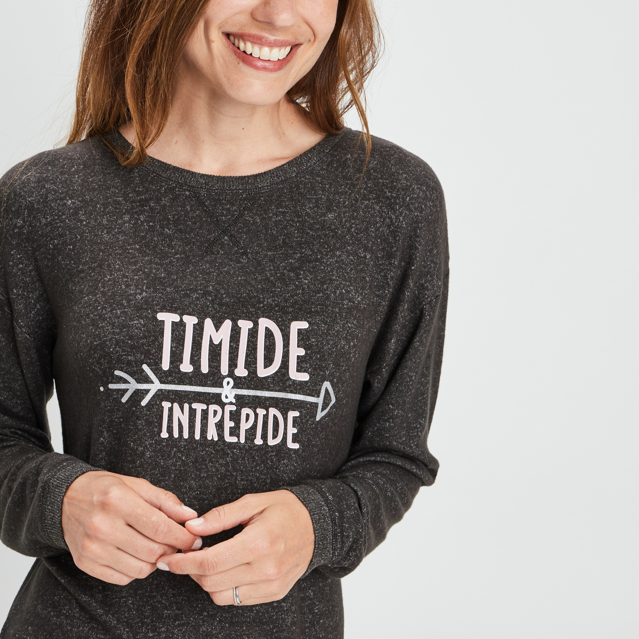Ensemble pyjama 2 pièces gris foncé femme