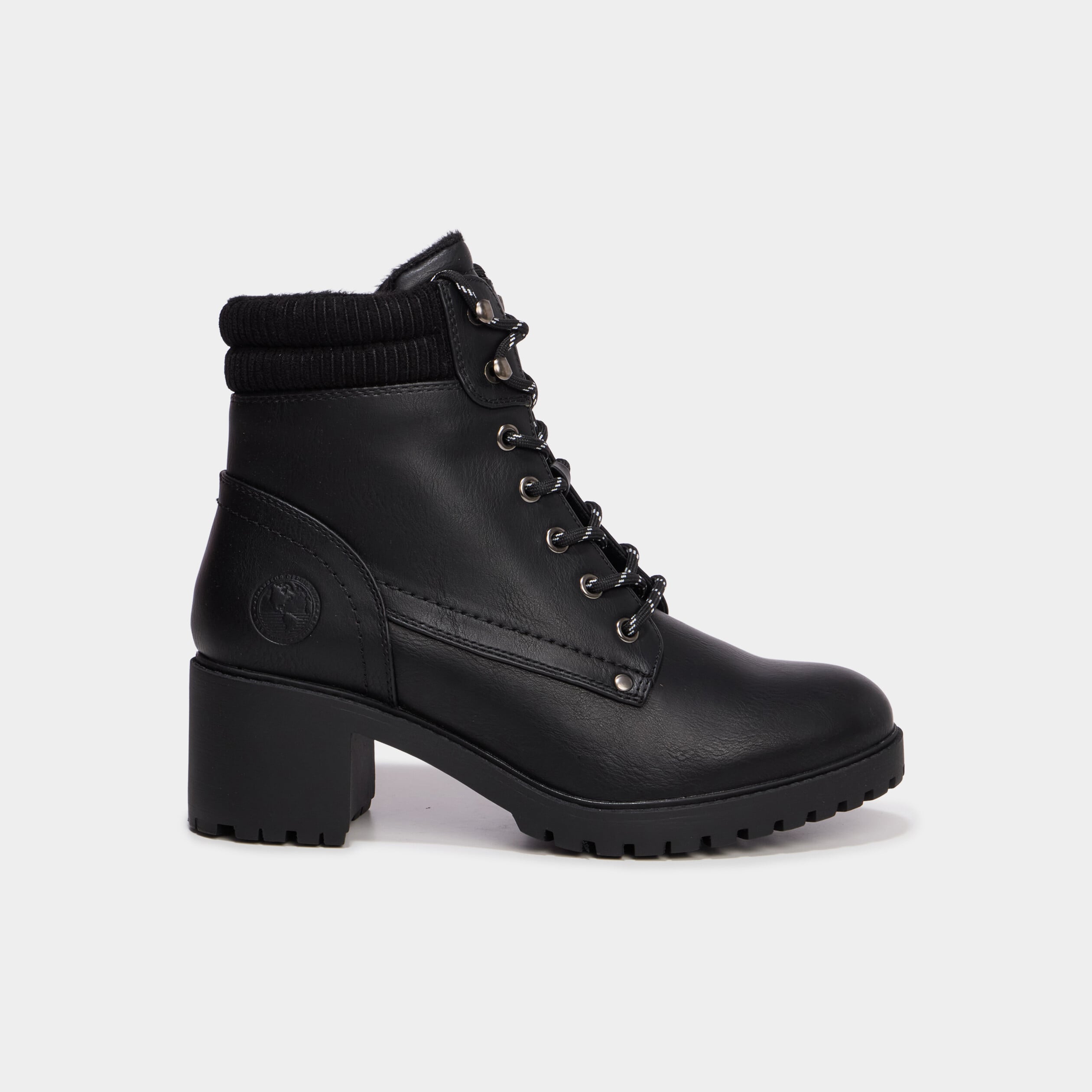 Boots &agrave; lacets et talons noir femme