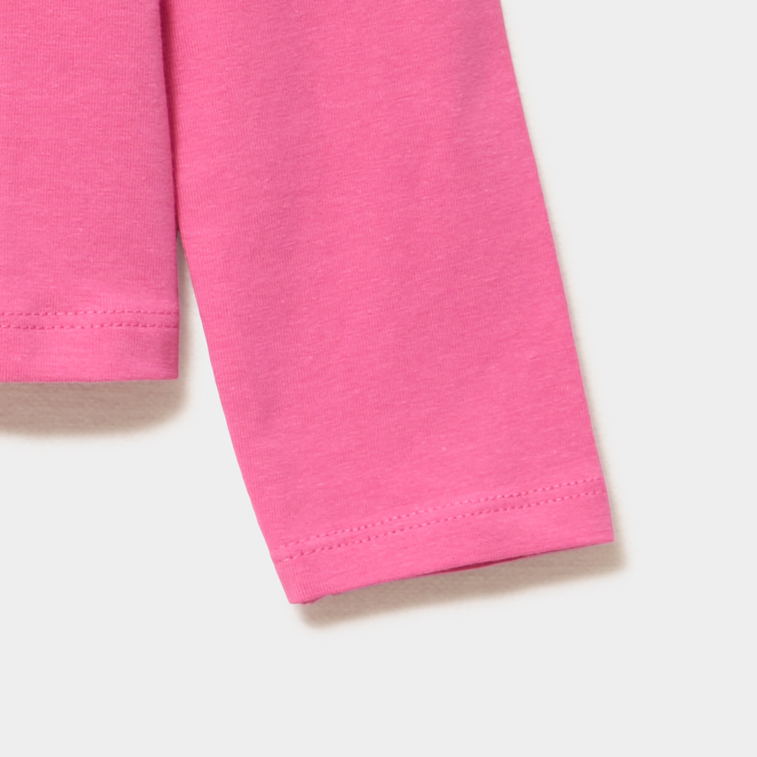 T-shirt coton manches longues à fronces rose fushia fille