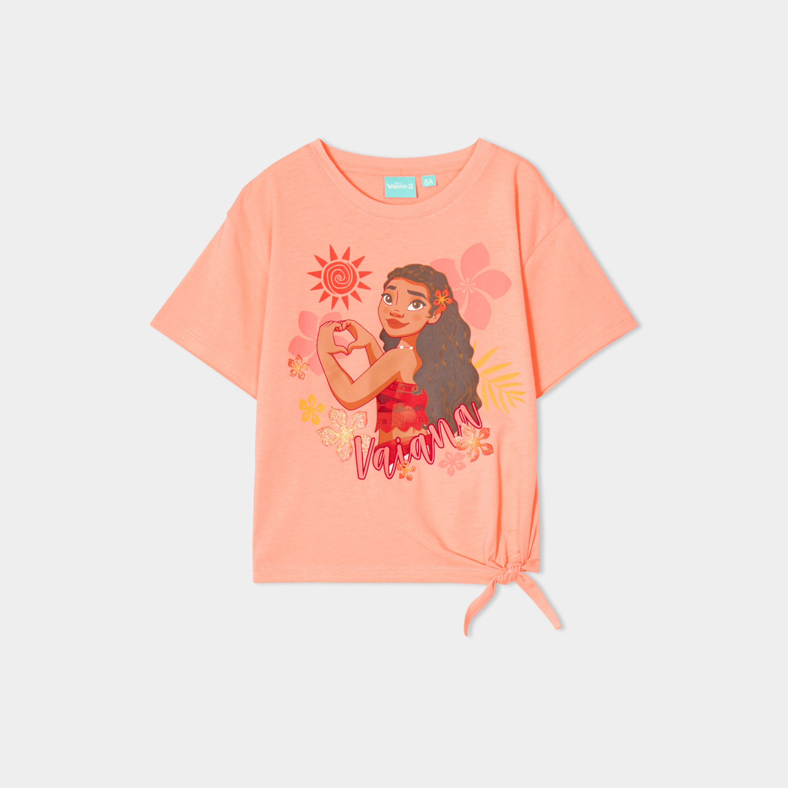 t shirt noue manches courtes vaiana orange corail fille T-shirt noué manches courtes Vaiana orange corail fille