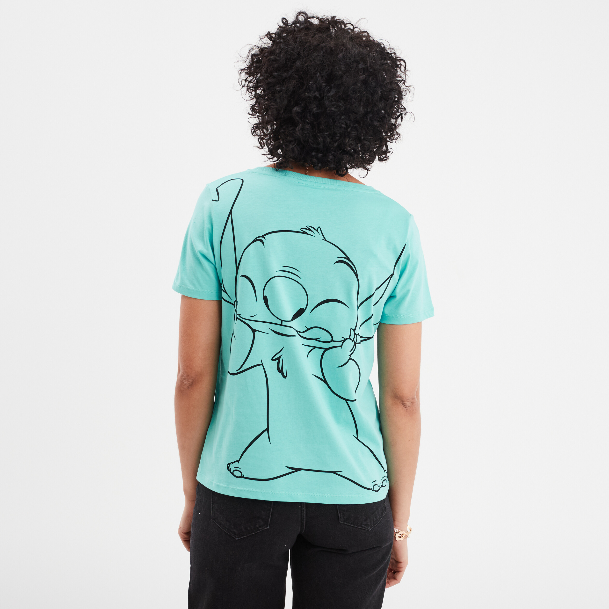 t shirt col rond manches courtes stitch vert menthe femme T-shirt col rond manches courtes Stitch vert menthe femme