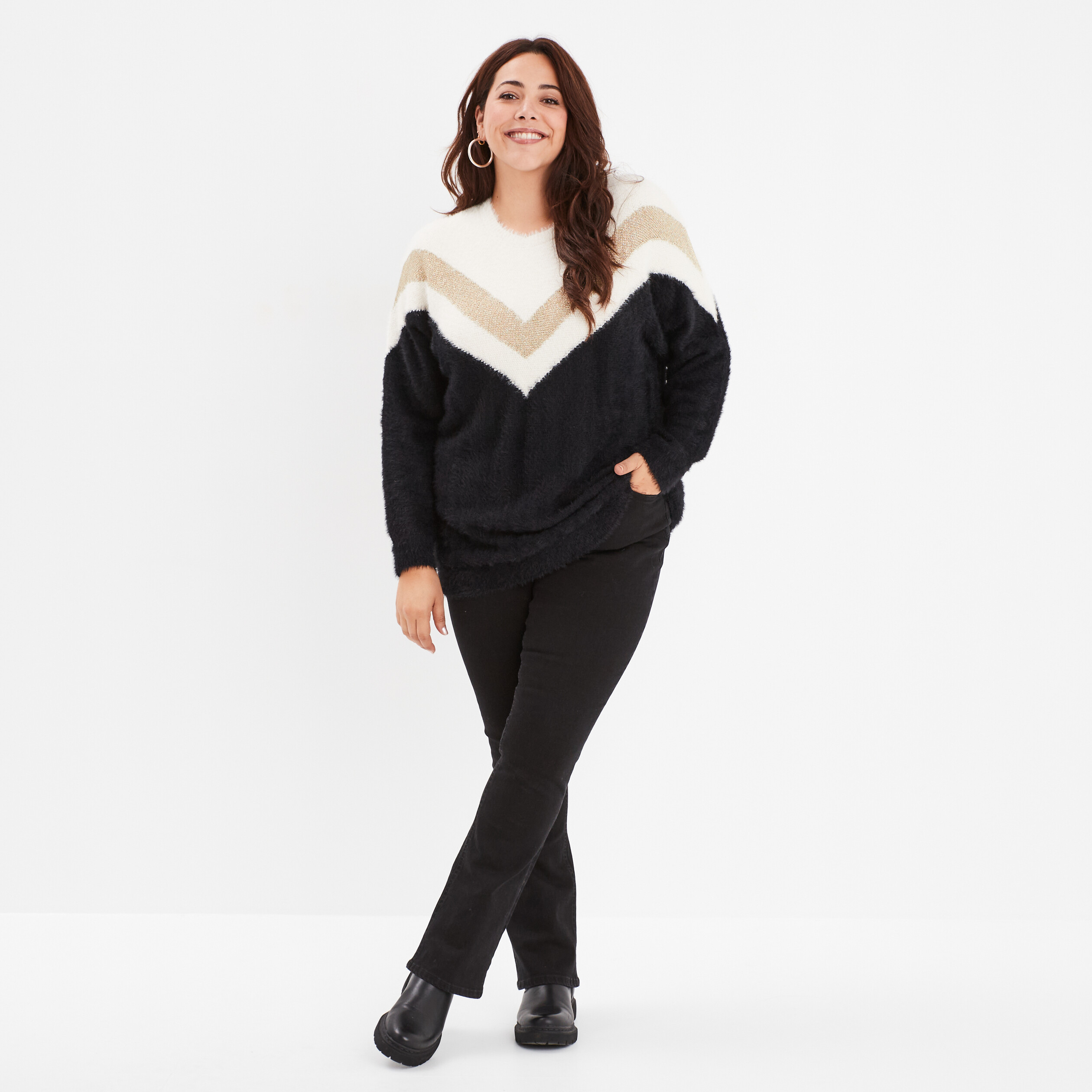 Pull manches chauves souris noir femme grande taille
