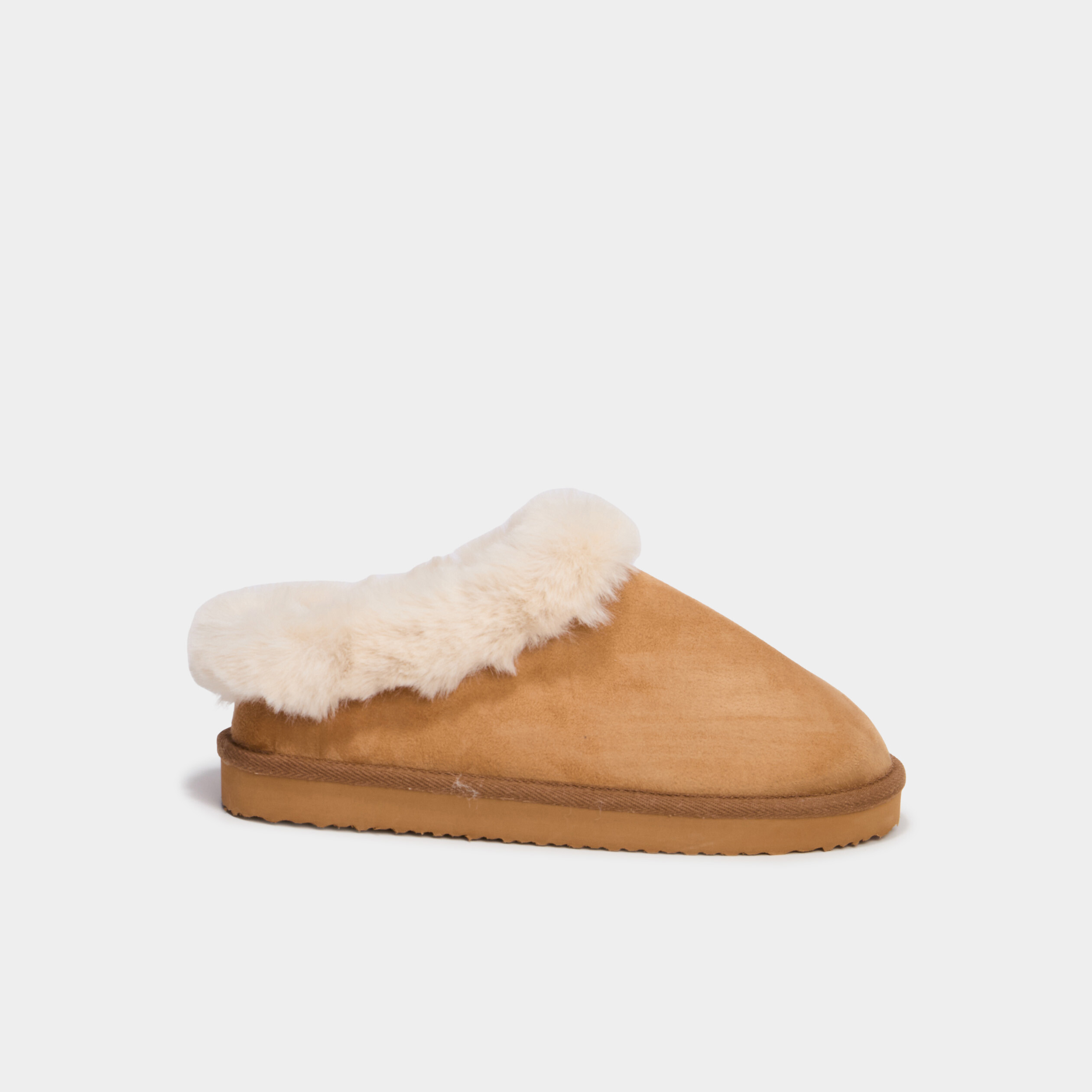 Chaussons mules fausse fourrure camel femme