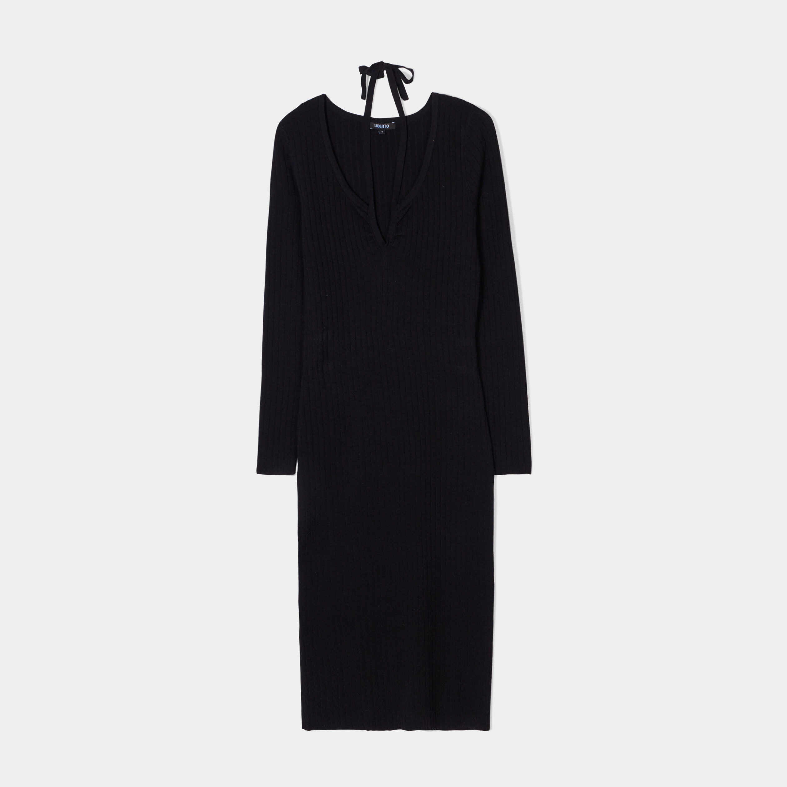 robe pull moulante a bretelles nouees noir femme Robe pull moulante à bretelles nouées noir femme