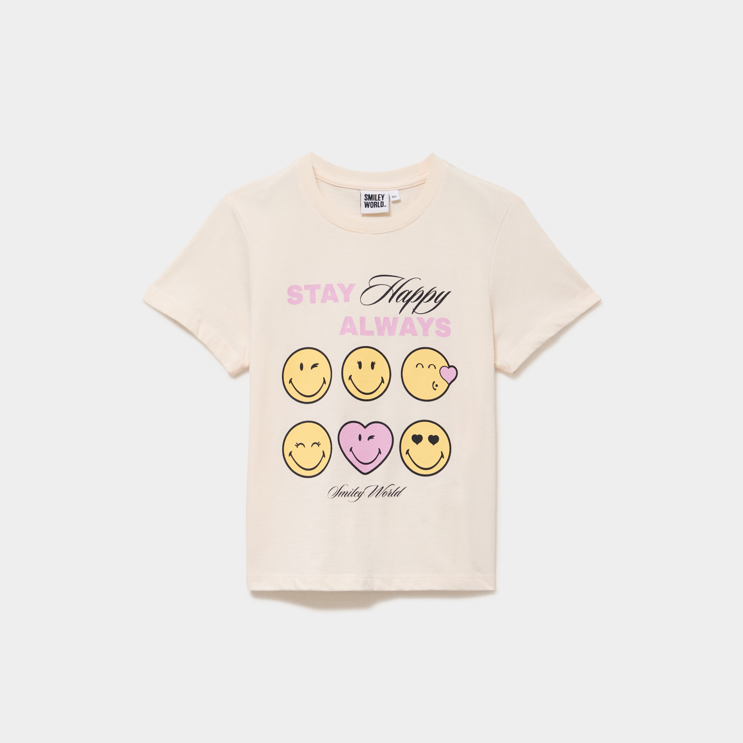 T-shirt col rond coton Smiley World beige fille