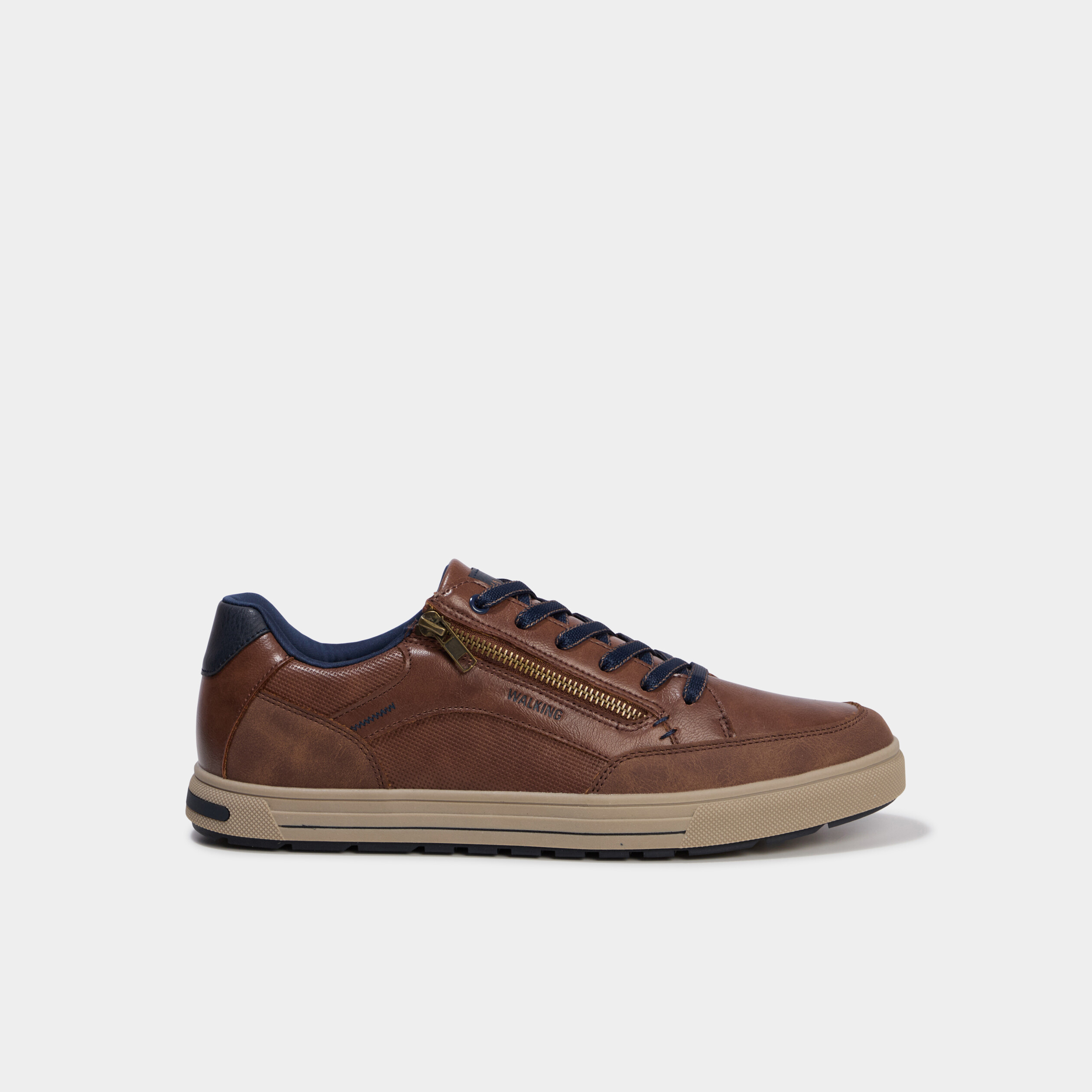 Baskets zipp&eacute;es &agrave; lacets confort marron homme