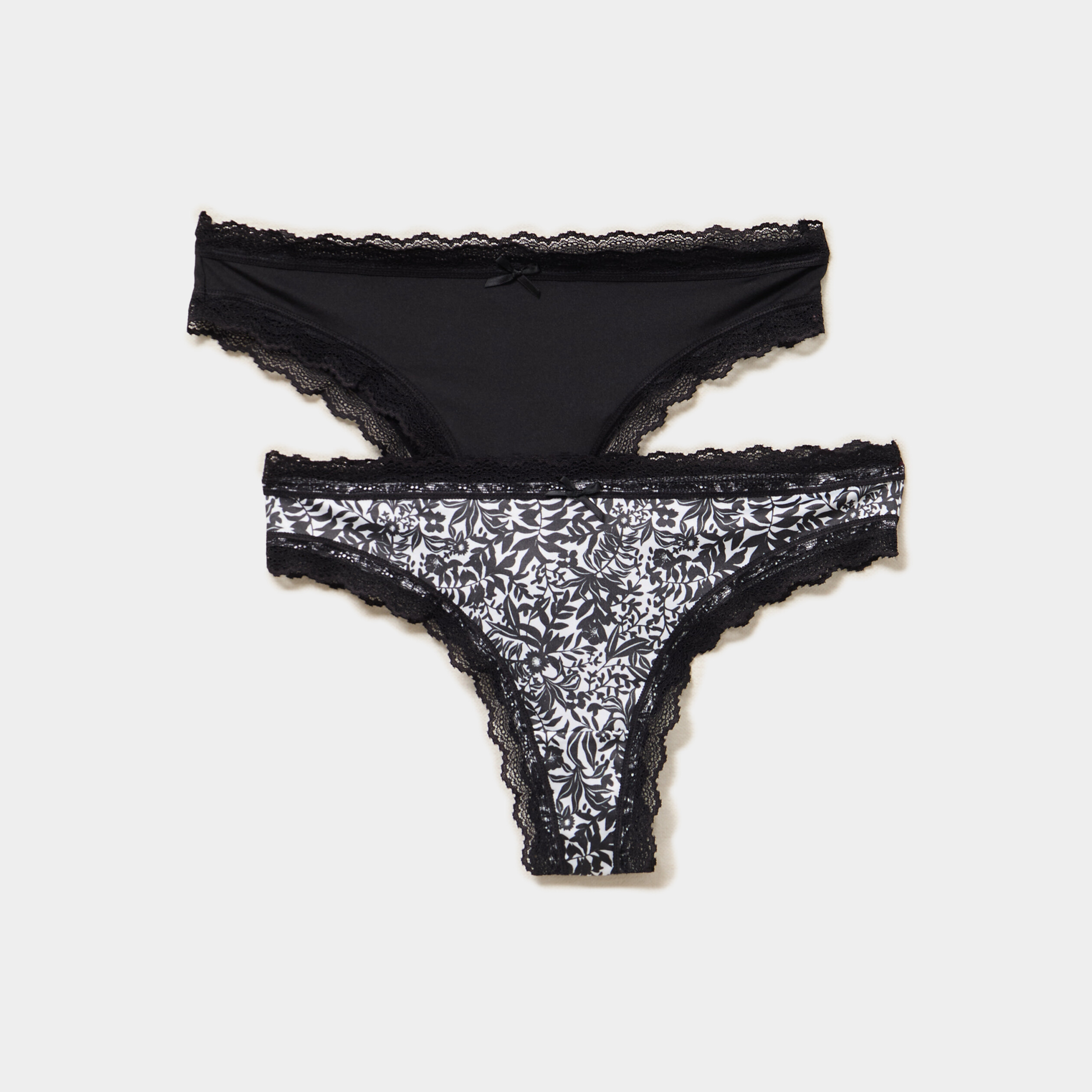 Lot de 2 tangas bords dentelle ecru femme