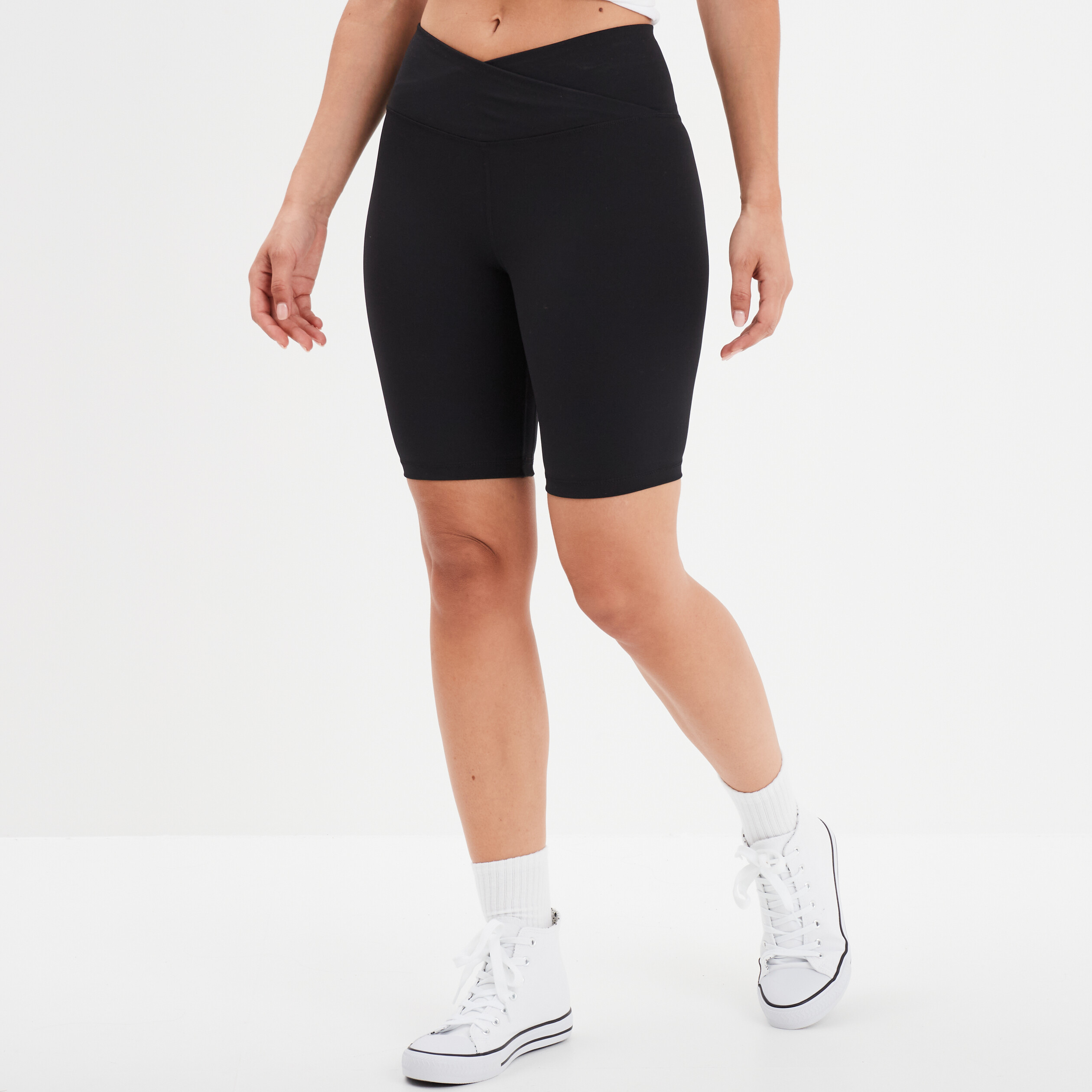 Legging court cycliste stretch taille V noir femme