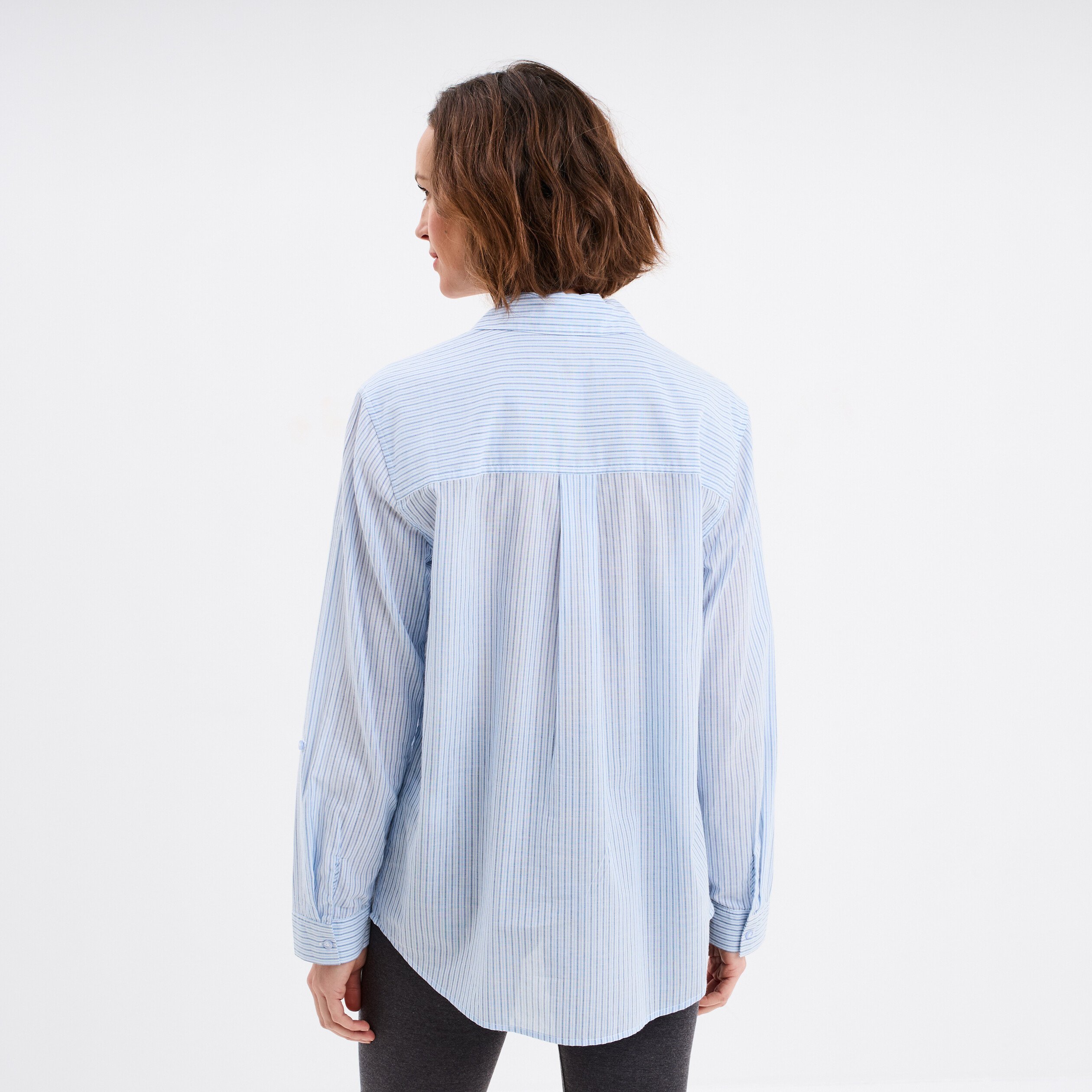chemise manches ajustables 1 poche coton bleu femme Chemise manches ajustables 1 poche coton bleu femme