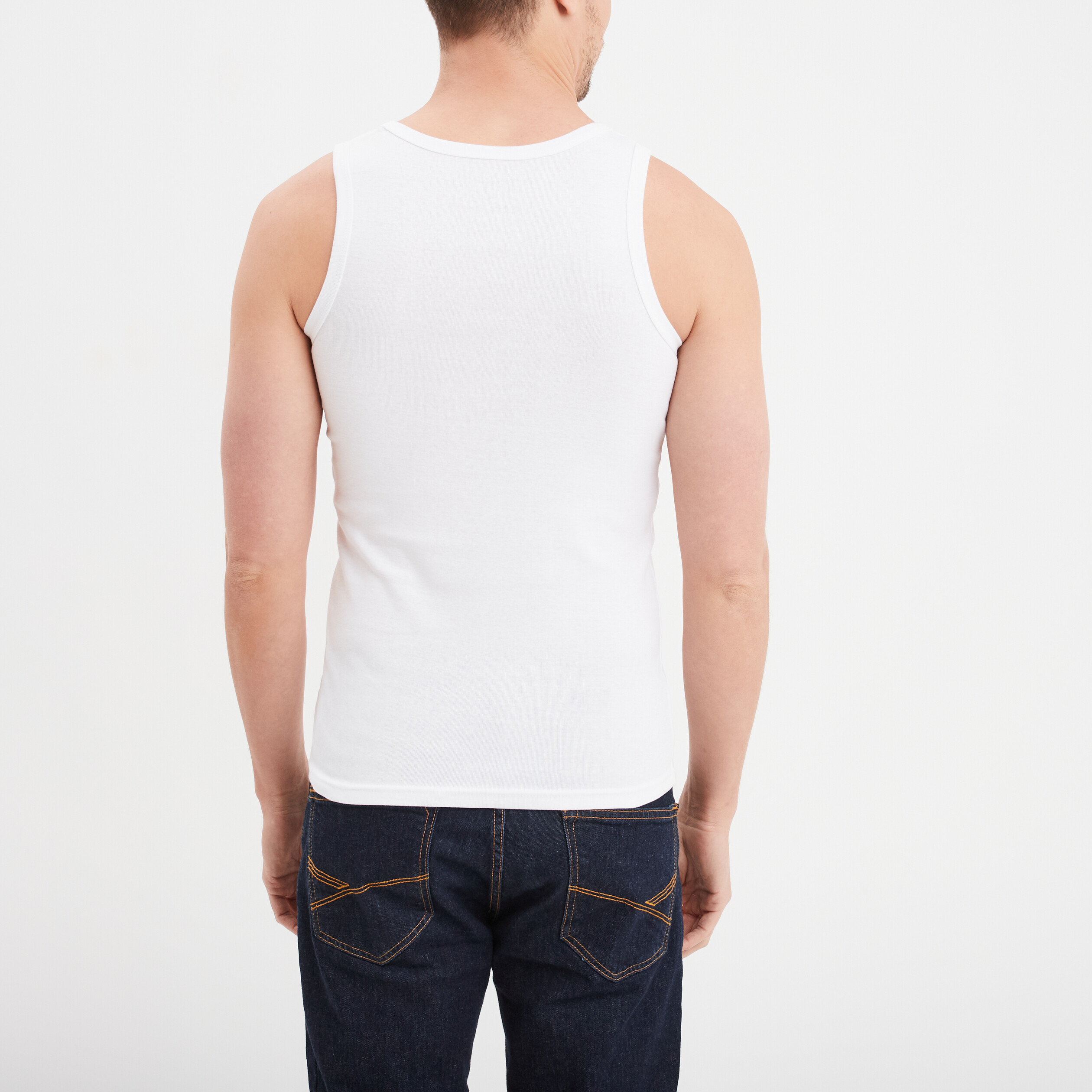 D&eacute;bardeur droit coton bretelles larges blanc homme