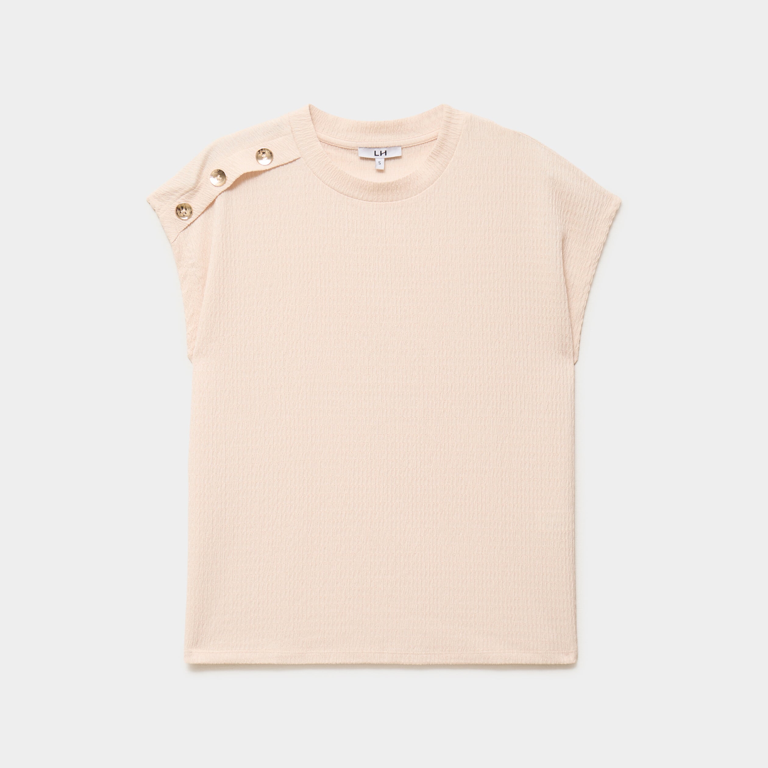 T-shirt gaufr&eacute; col rond avec boutons beige femme