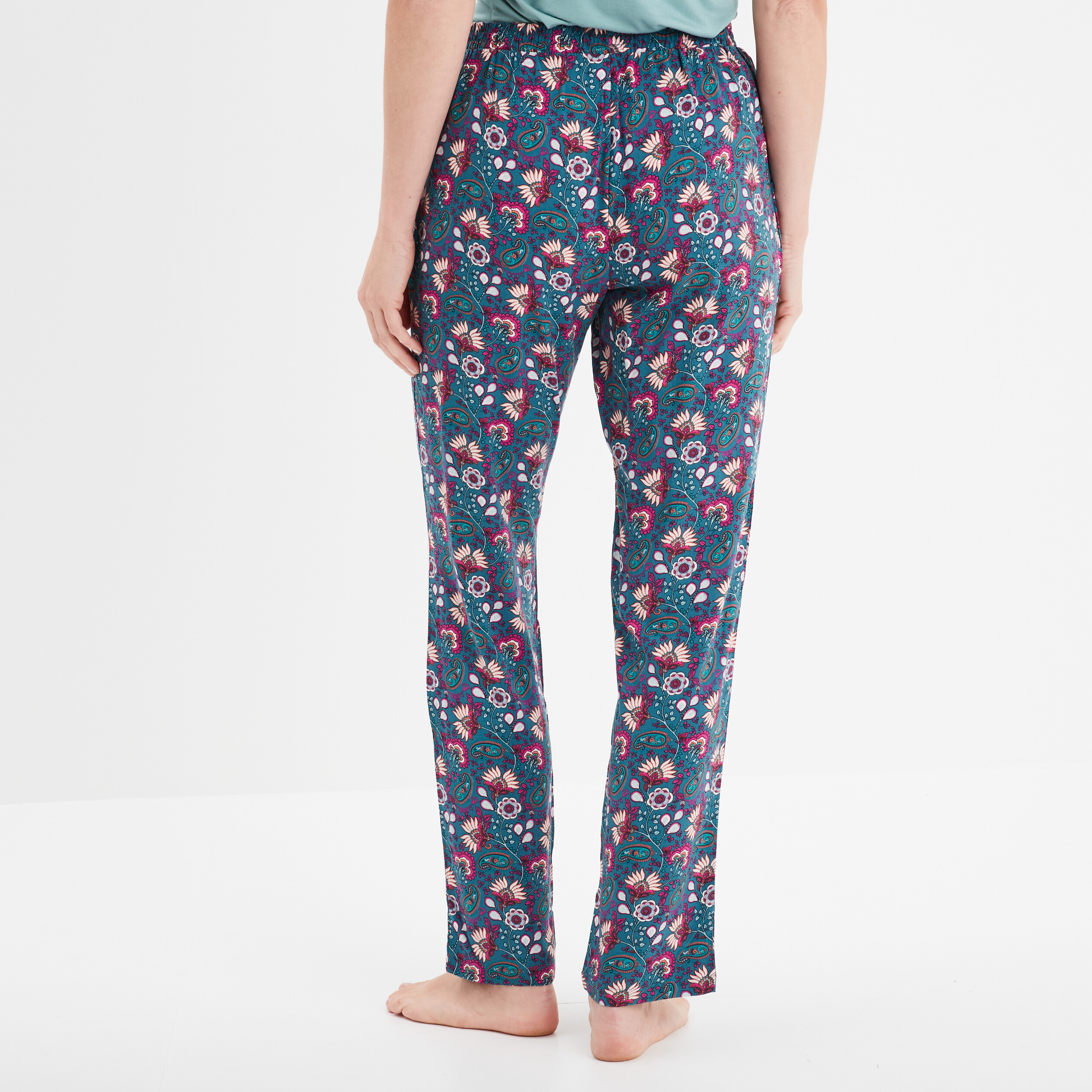 pantalon de pyjama fluide taille haute bleu canard femme Pantalon de pyjama fluide taille haute bleu canard femme