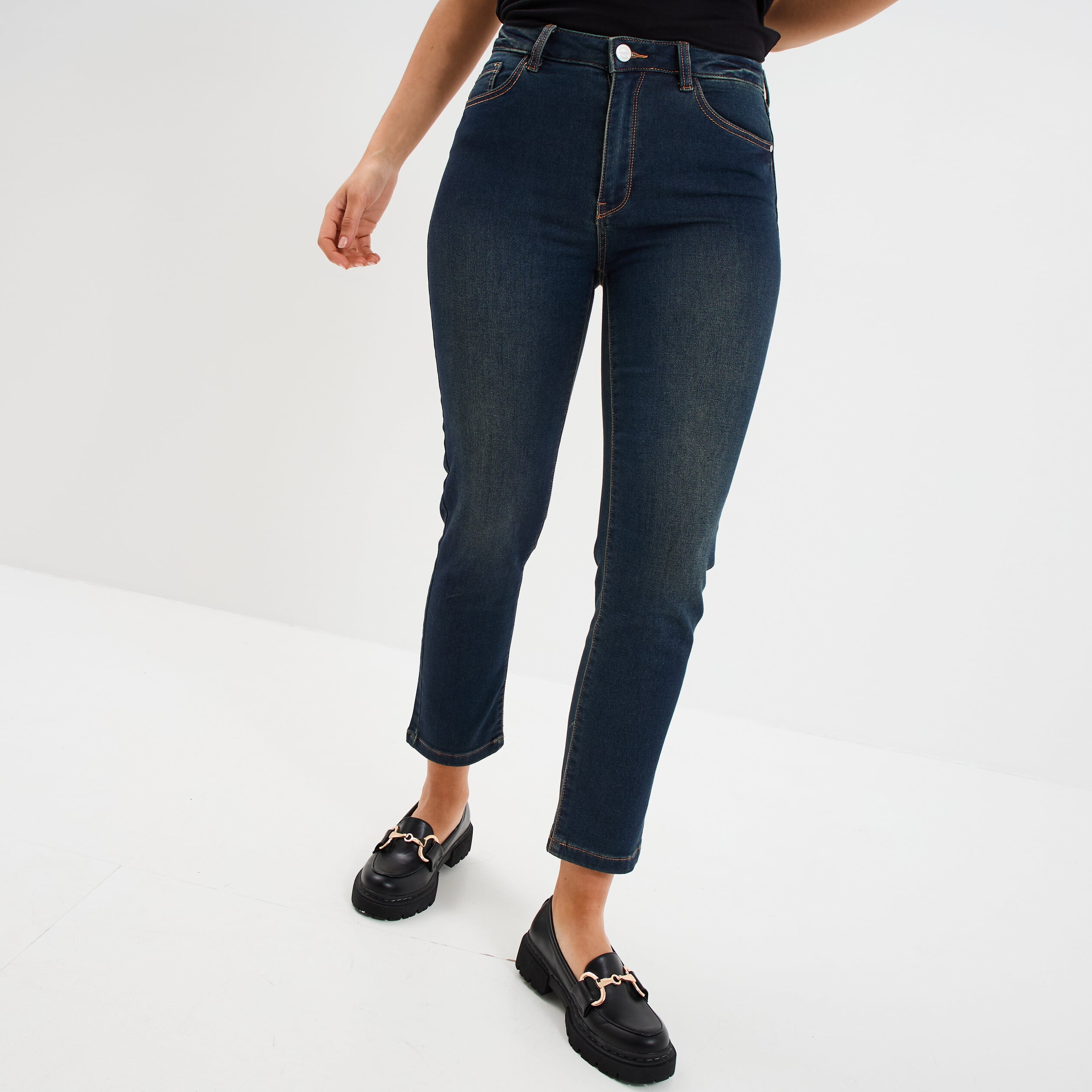 Jean stretch slim 7/8 &egrave;me denim dirty femme