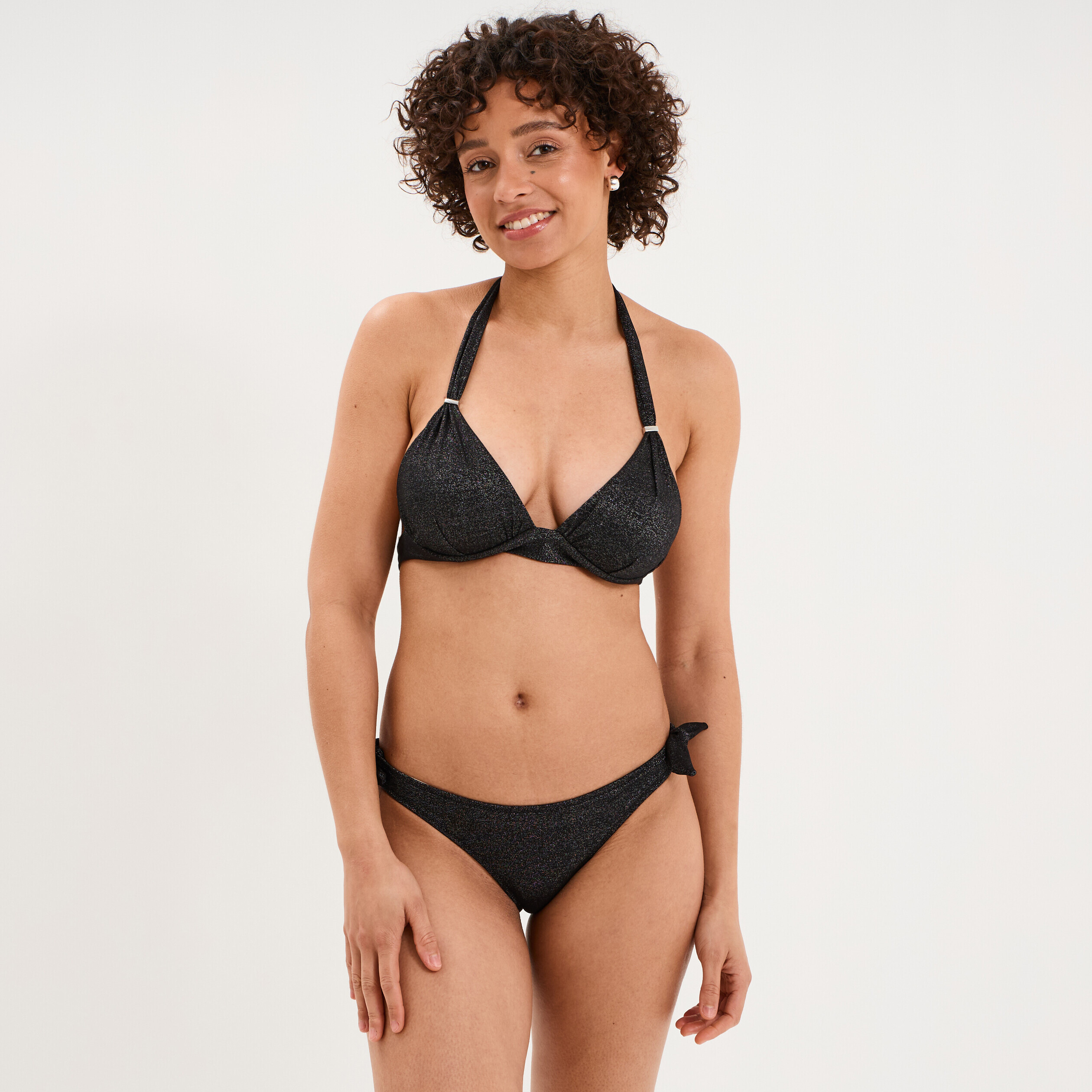 Bas de maillot de bain m&eacute;tallis&eacute; noir femme