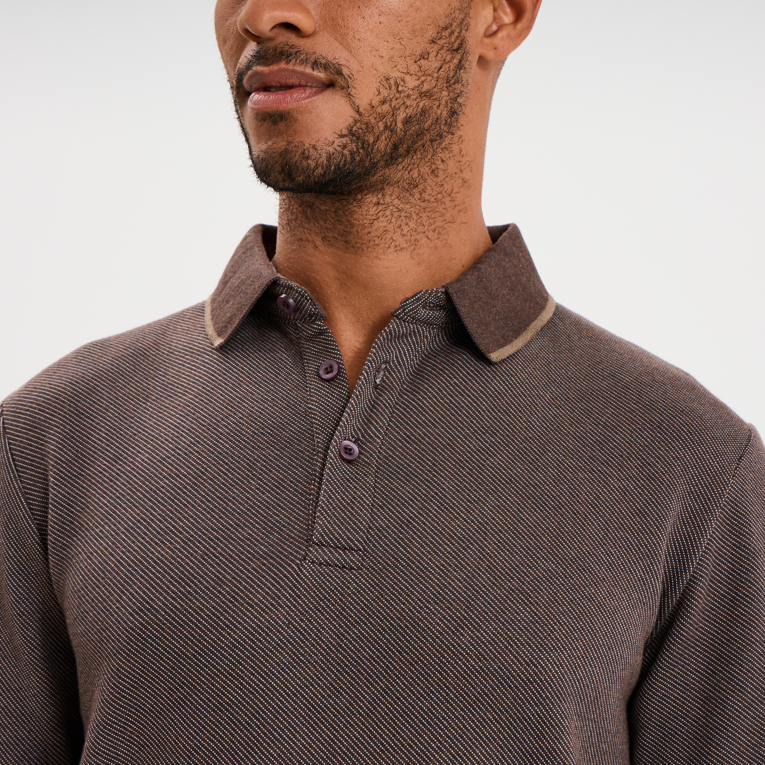 Polo manches longues marron fonc&eacute; homme
