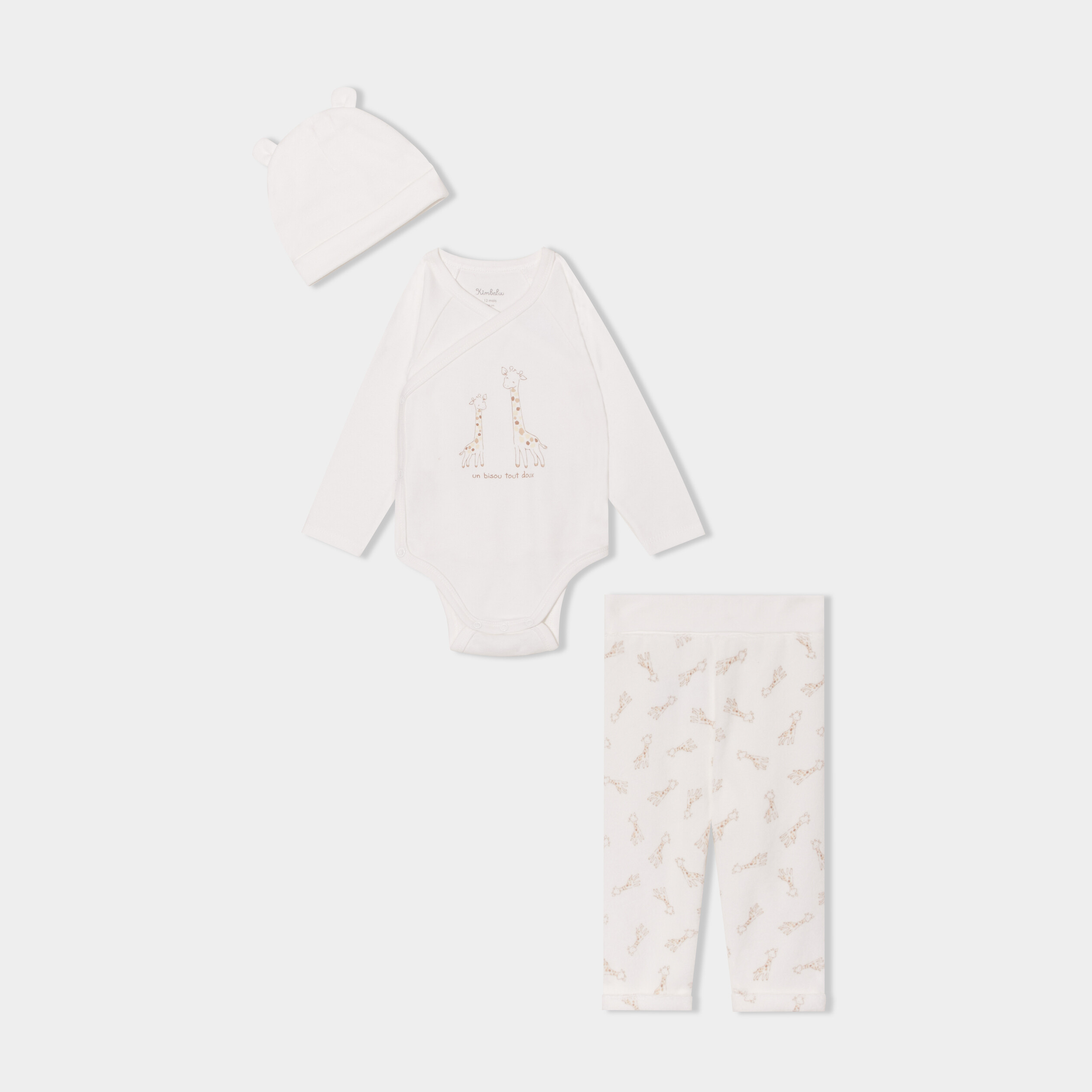 ensemble 3 pieces body legging bonnet ecru bebeg Ensemble 3 pièces body legging bonnet ecru bébé garçon