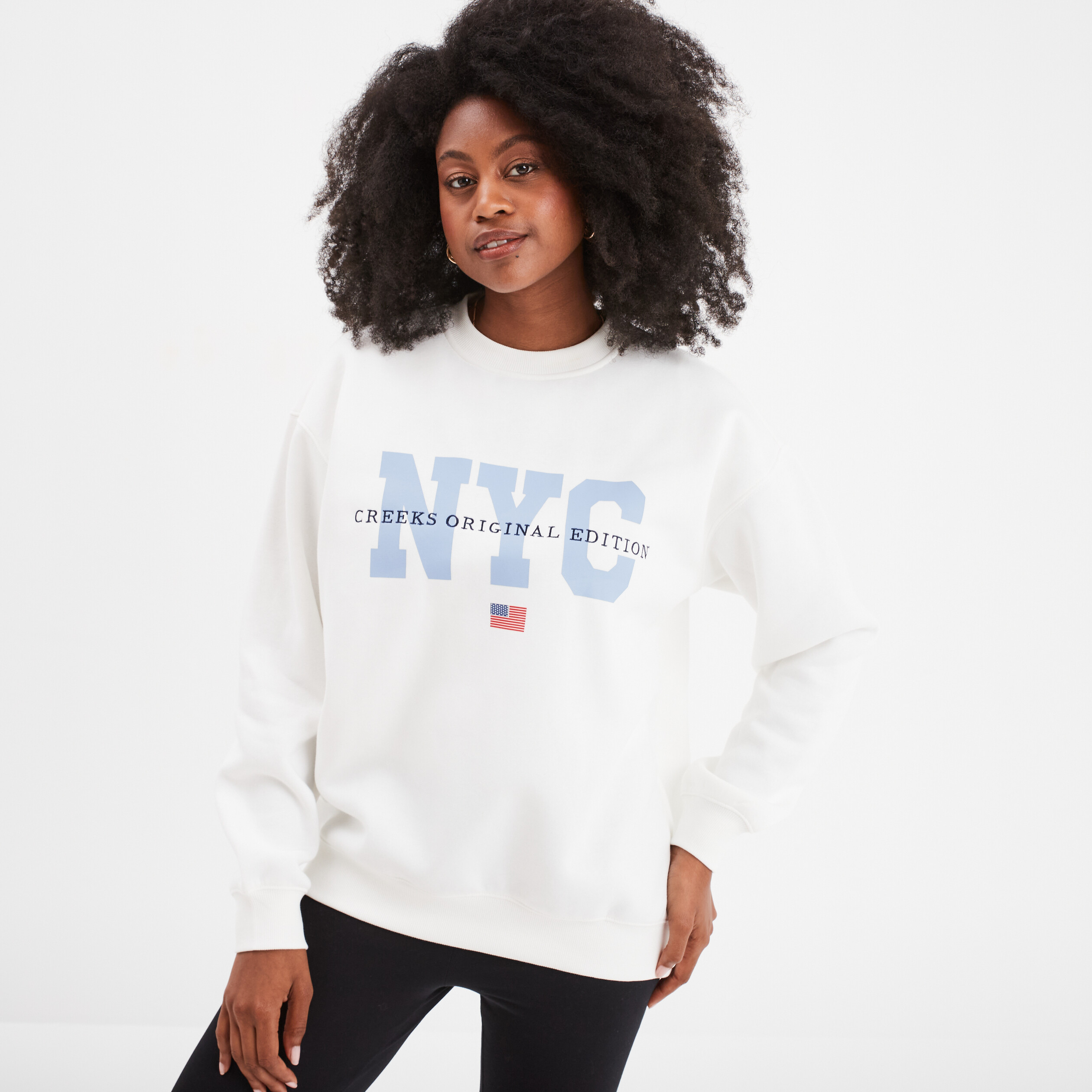 sweat oversize printe col rond creeks blanc femme Sweat oversize printé col rond Creeks blanc femme