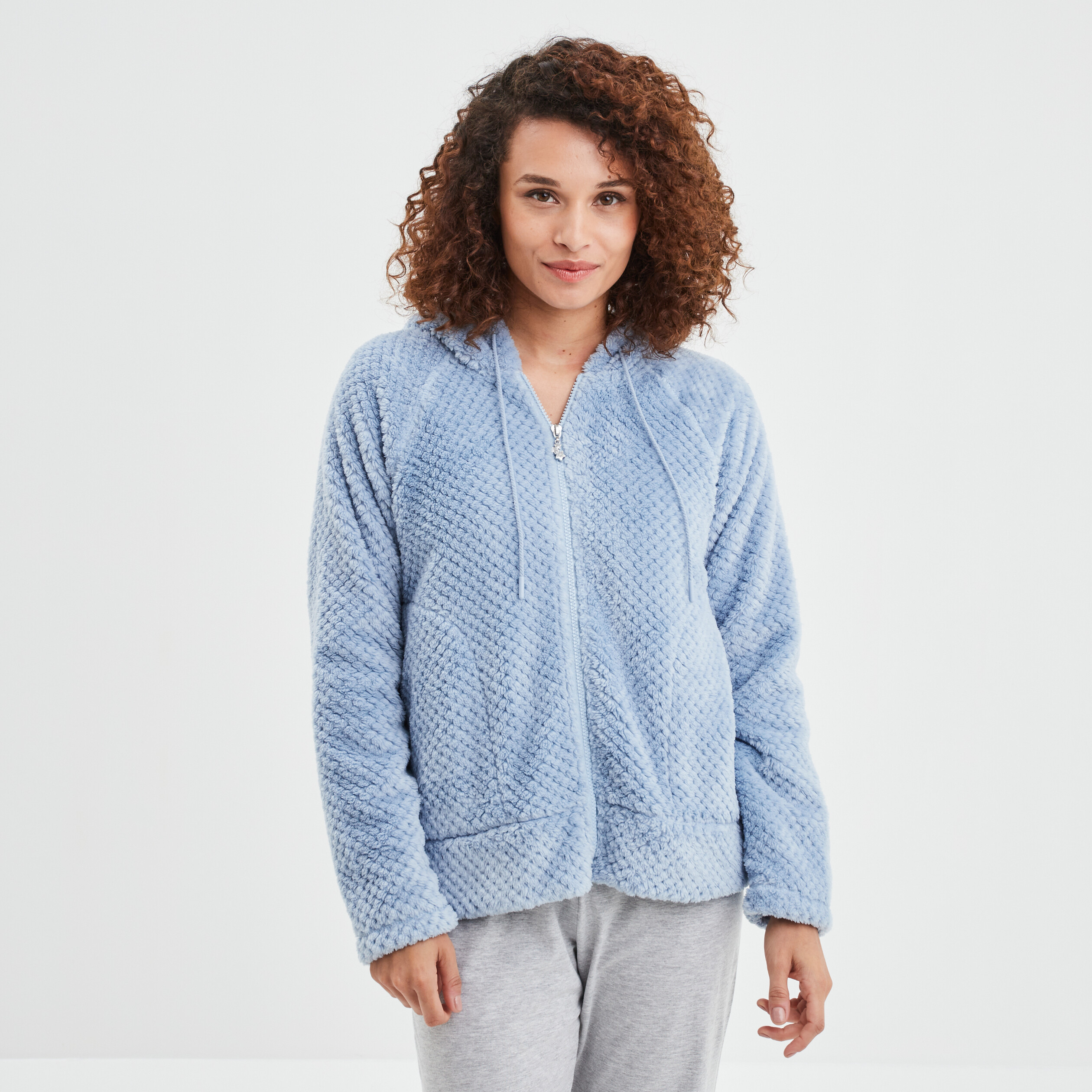 veste de pyjama effet polaire bleu clair femme Veste de pyjama effet polaire bleu clair femme