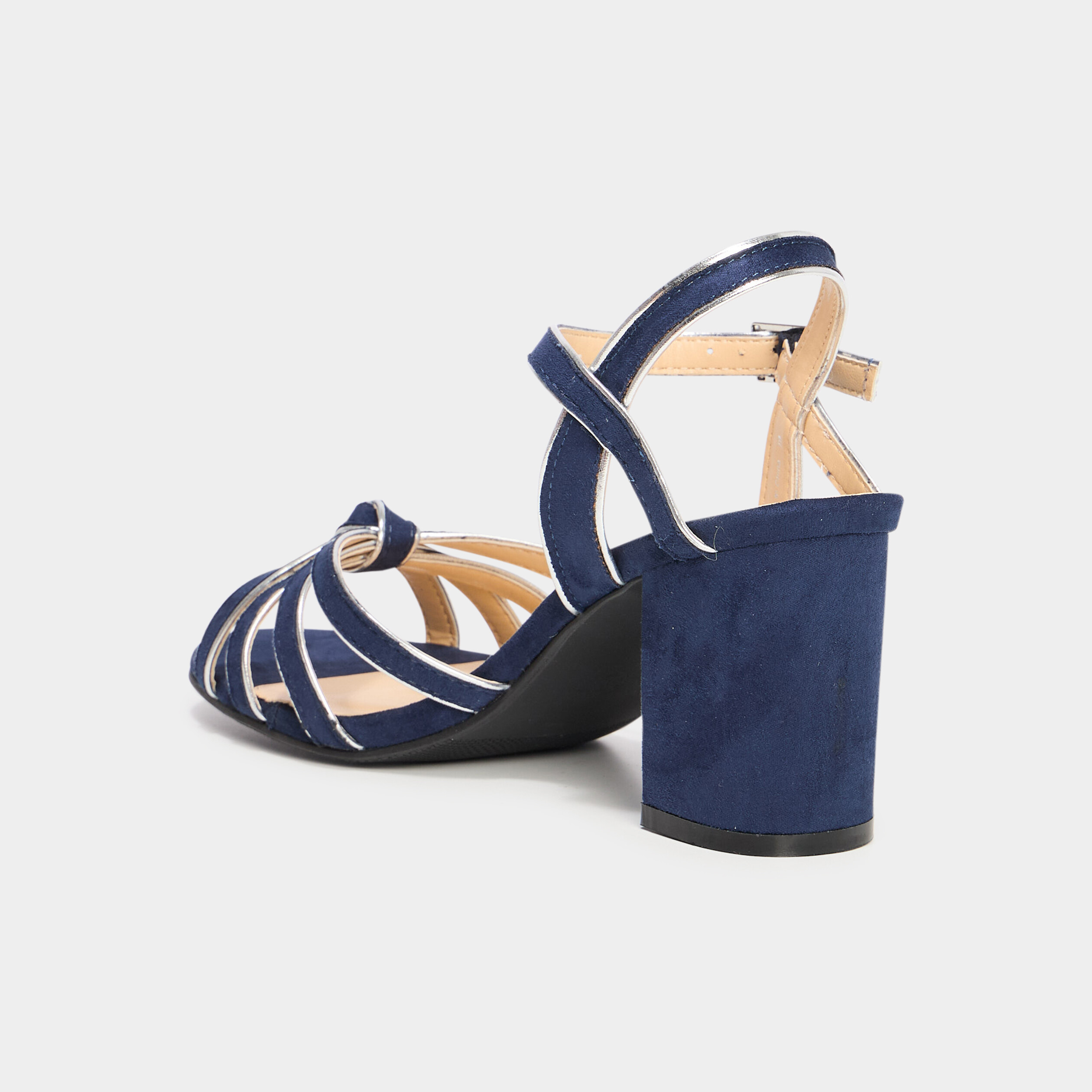 Sandales &agrave; talons effet su&eacute;dine bleu marine femme