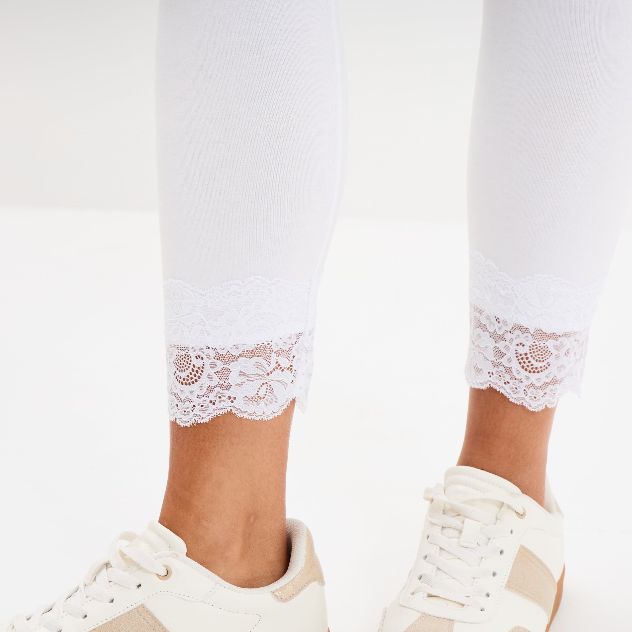 Legging 7/8&egrave;me avec dentelle blanc femme