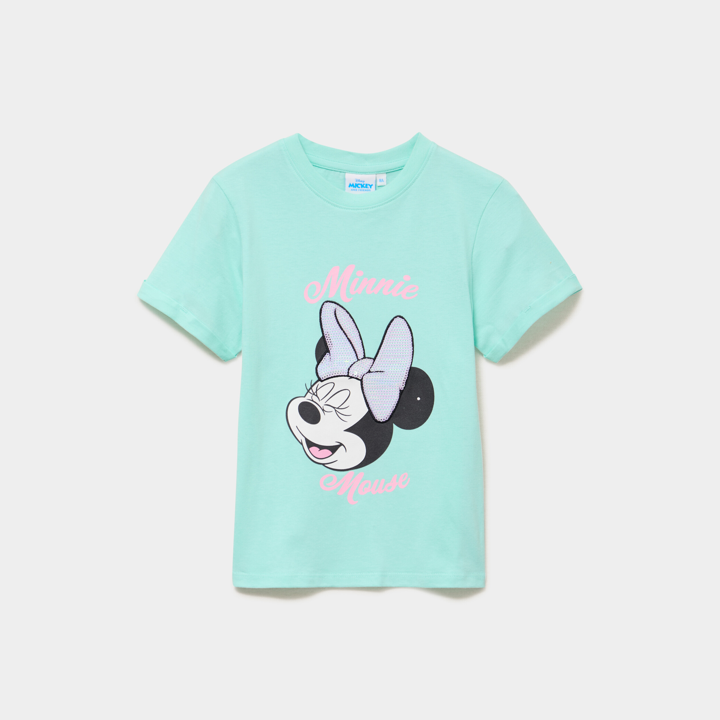 T-shirt coton manches courtes Minnie vert clair fille