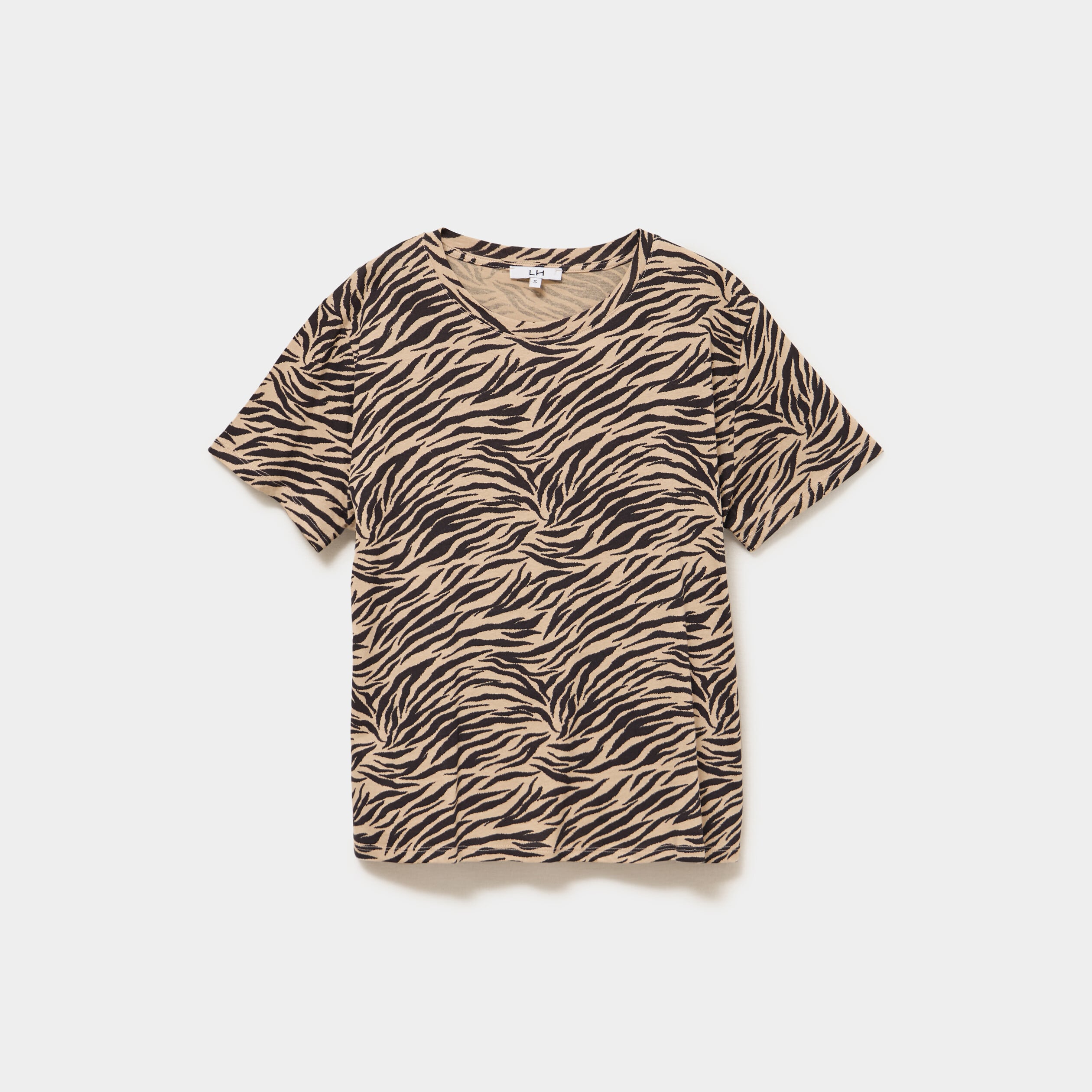 T-shirt coton col rond manches courtes beige moyen femme