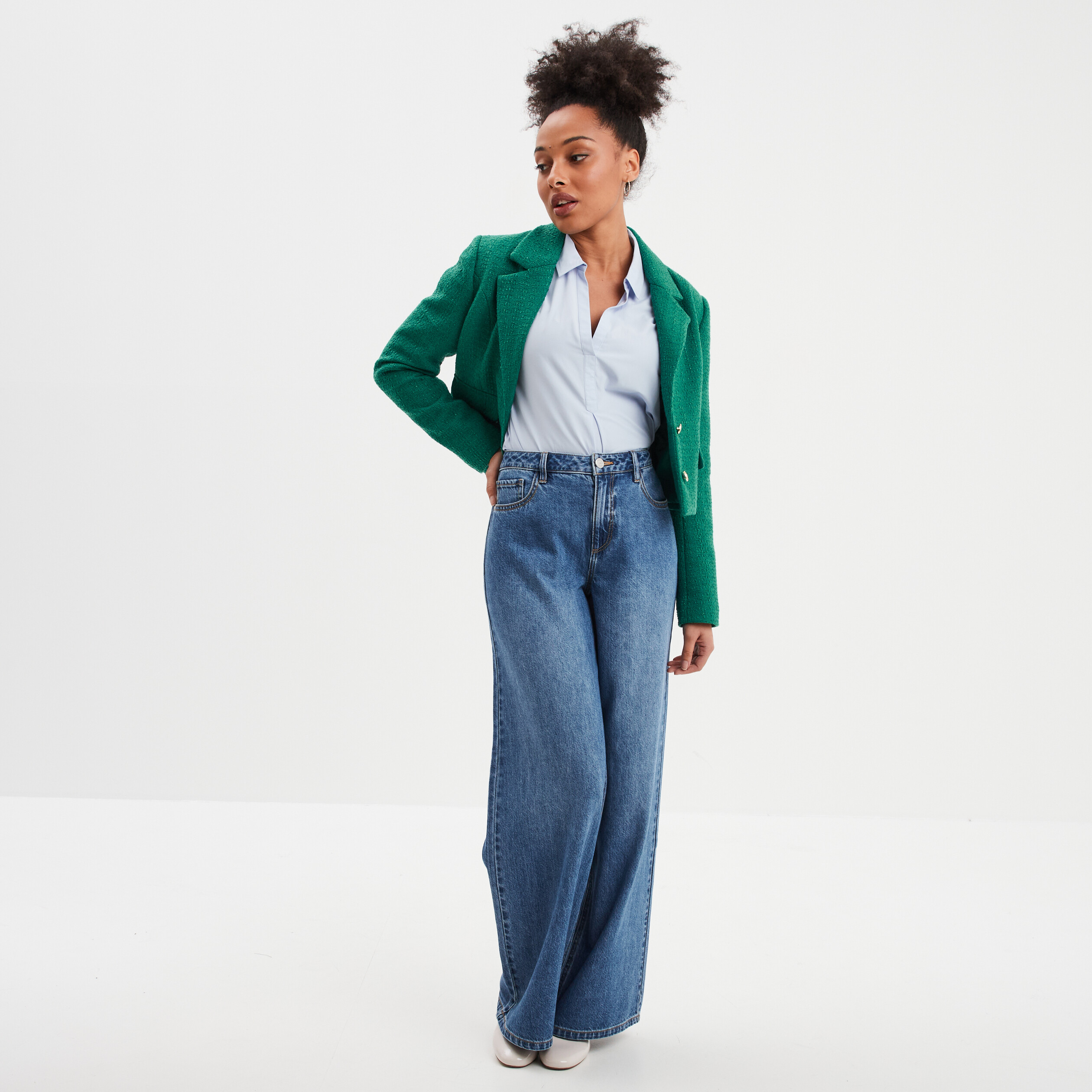 blouse col polo en popeline bleu ciel femme Blouse col polo en popeline bleu ciel femme