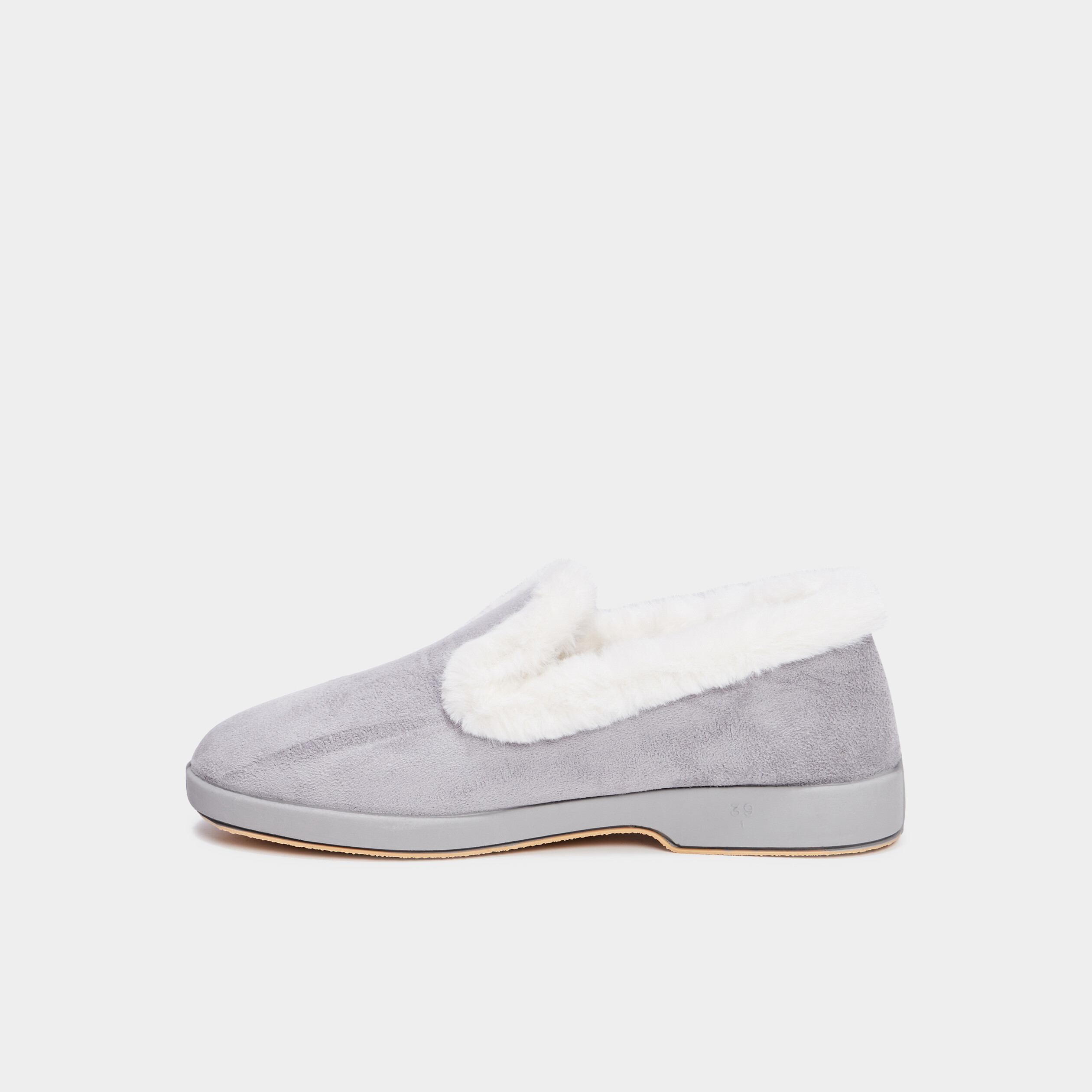chaussons avec col a fourrure gris femme Chaussons avec col à fourrure gris femme