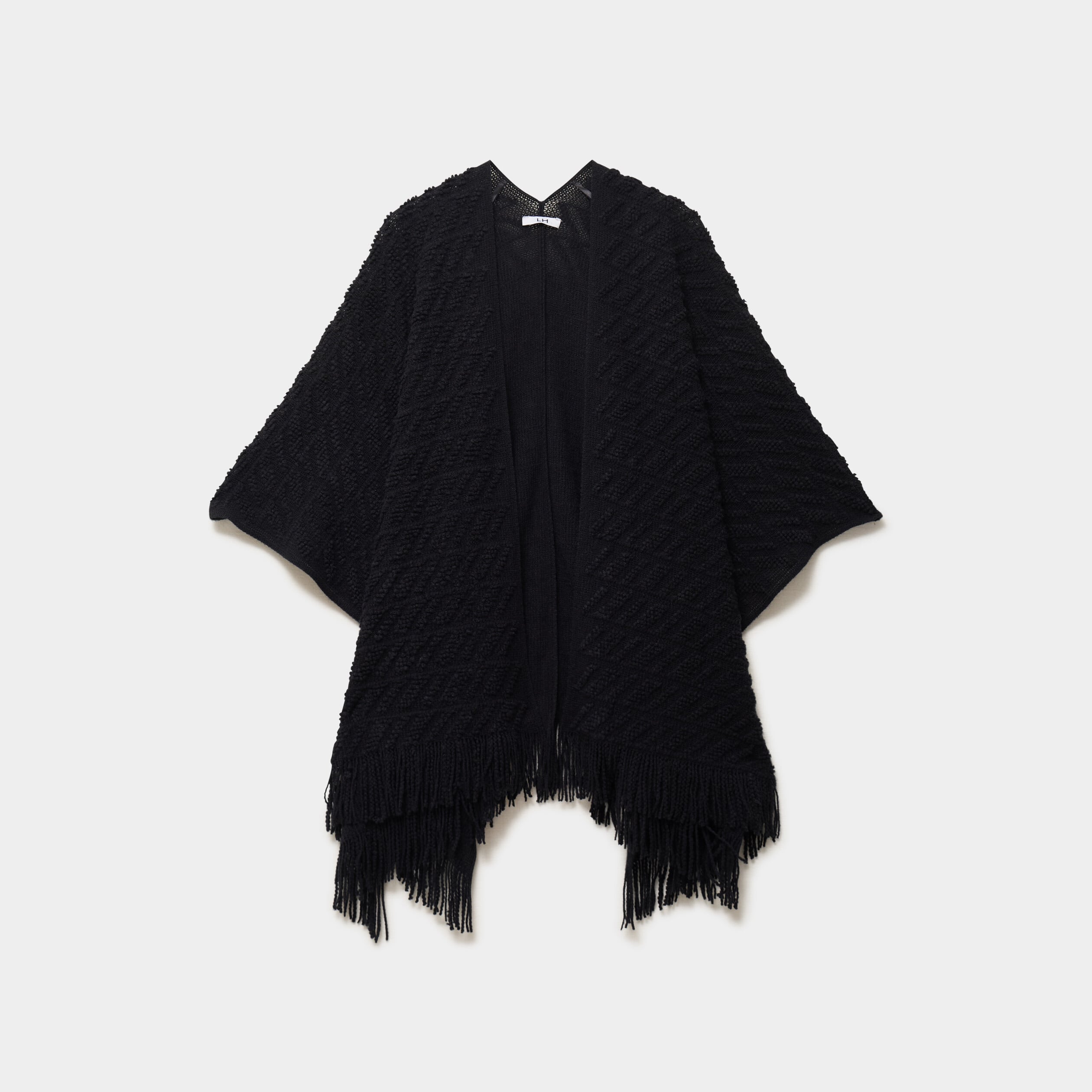 Poncho &agrave; franges ample noir femme