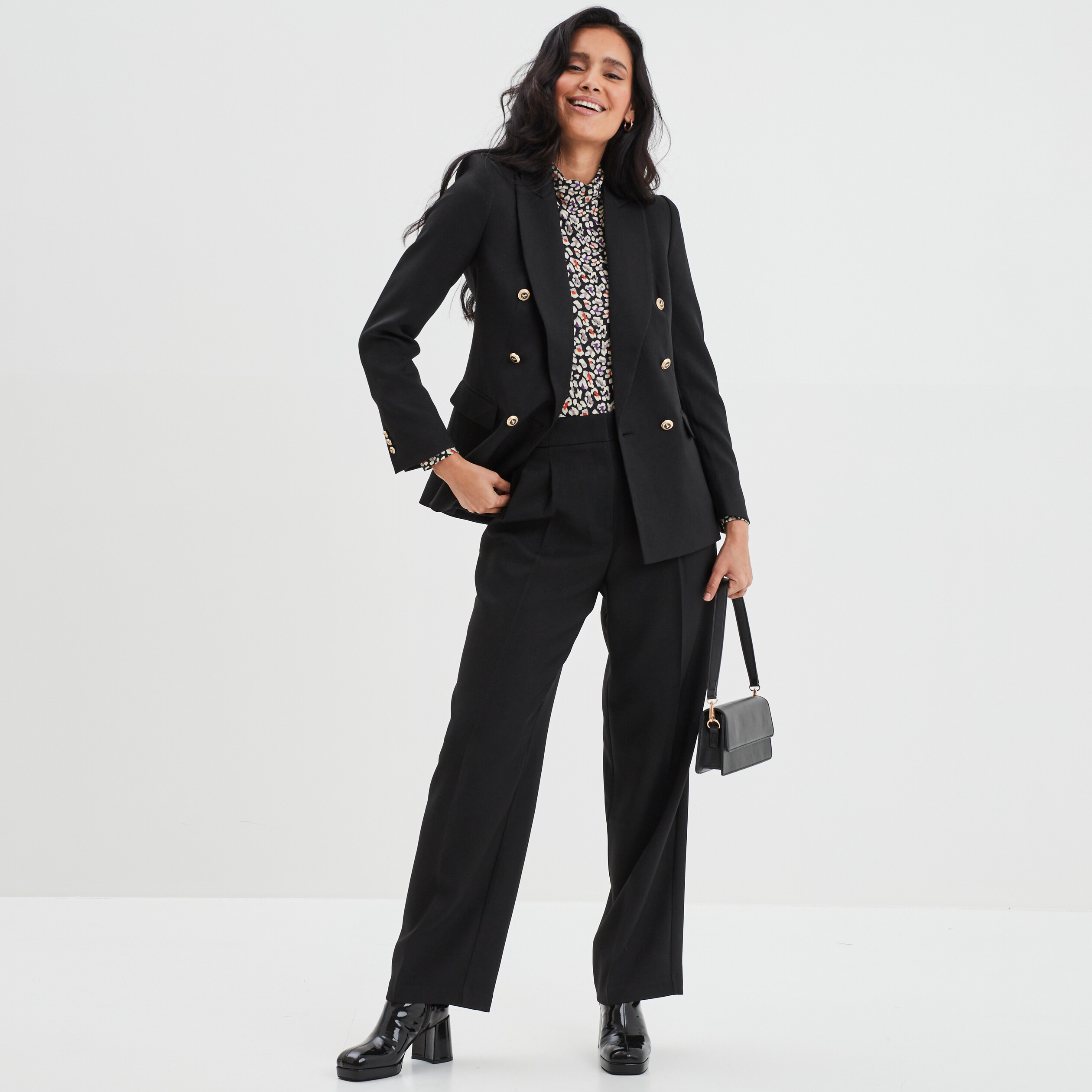 Veste blazer double boutonnage noir femme