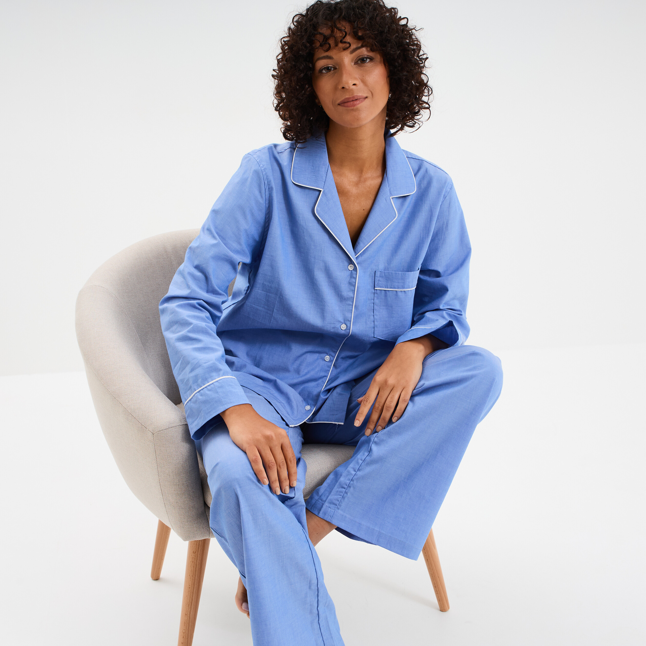 Ensemble pyjama 2 pi&egrave;ces coton bleu clair femme