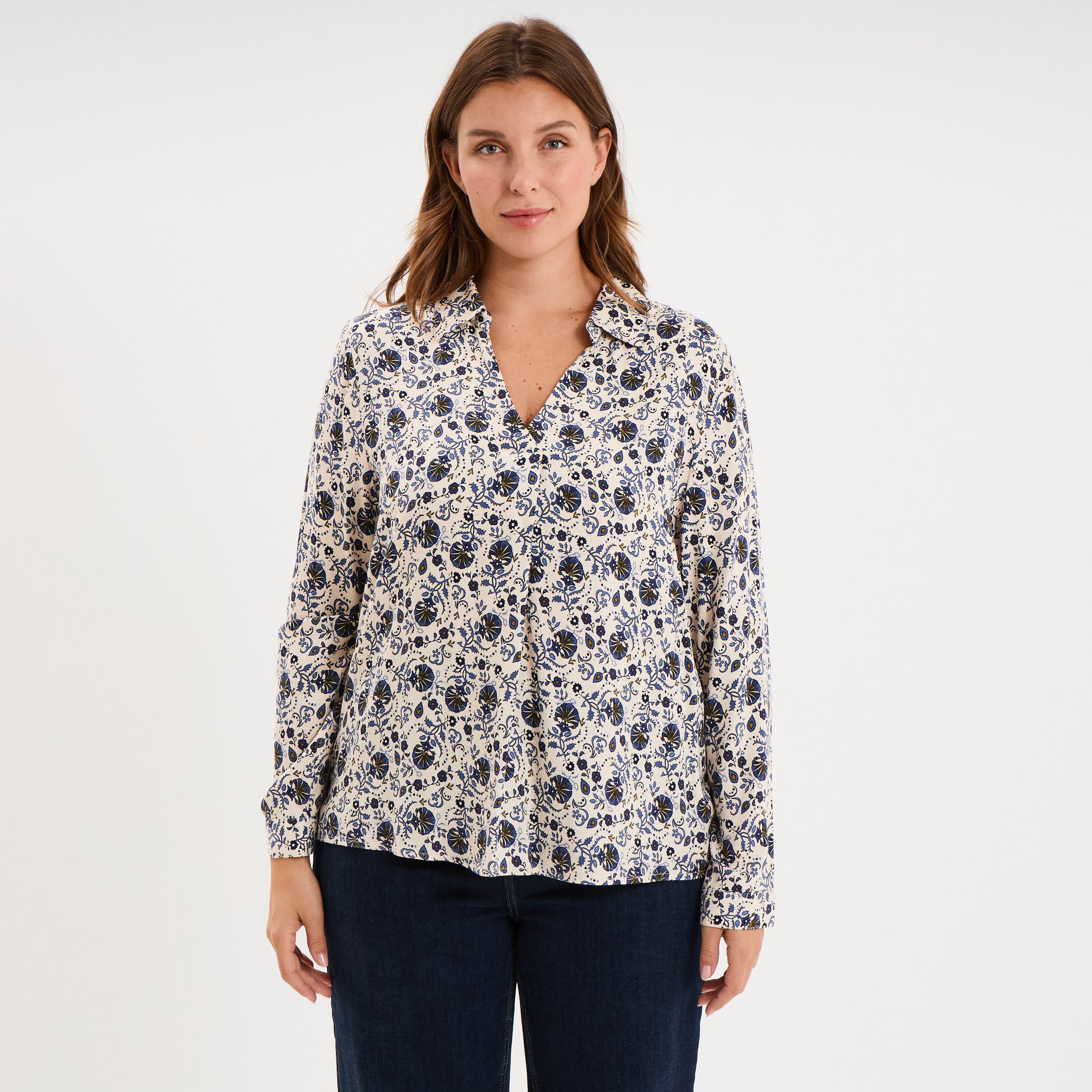 Blouse fluide manches 3/4 ecru femme grande taille