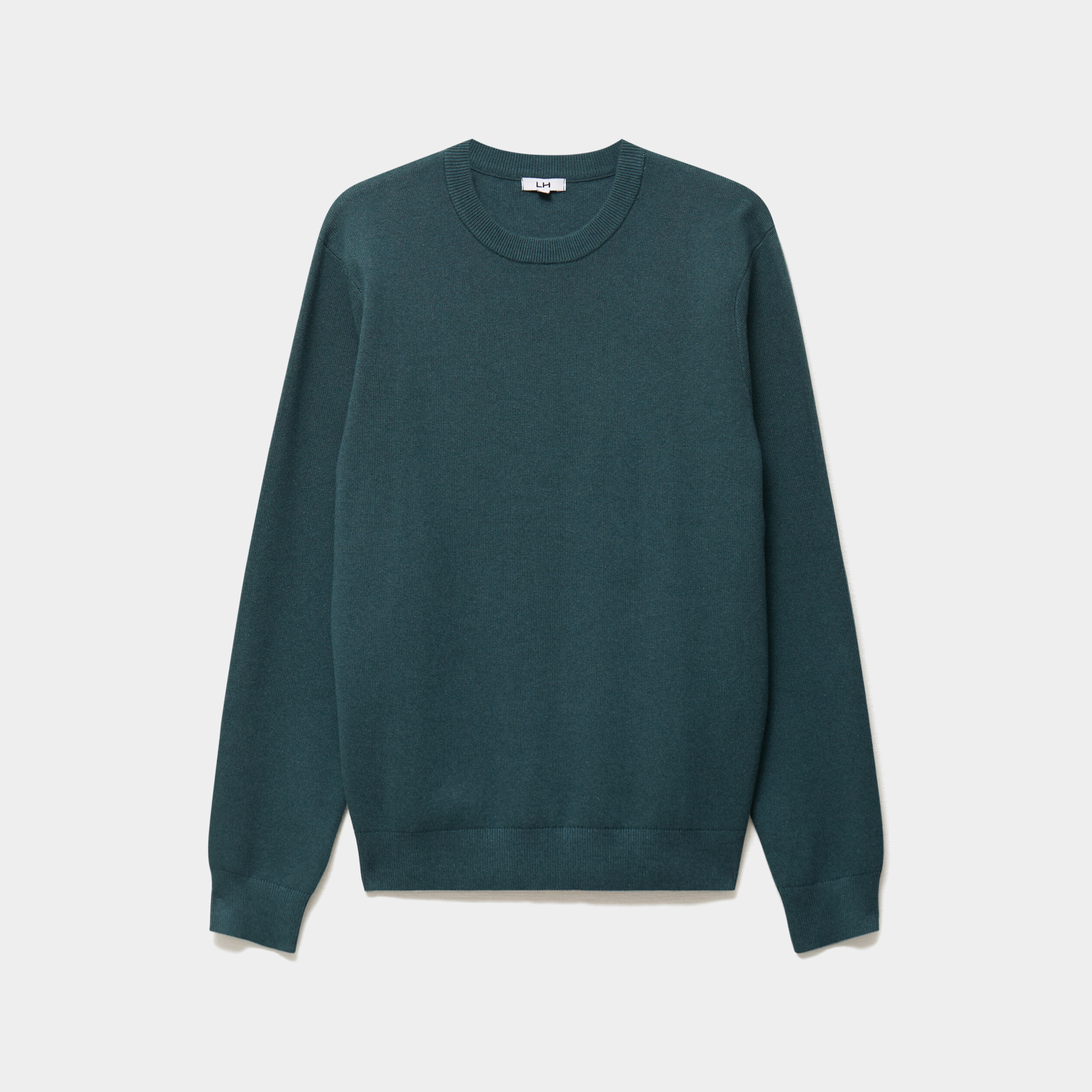 Pull col rond manches longues vert canard homme