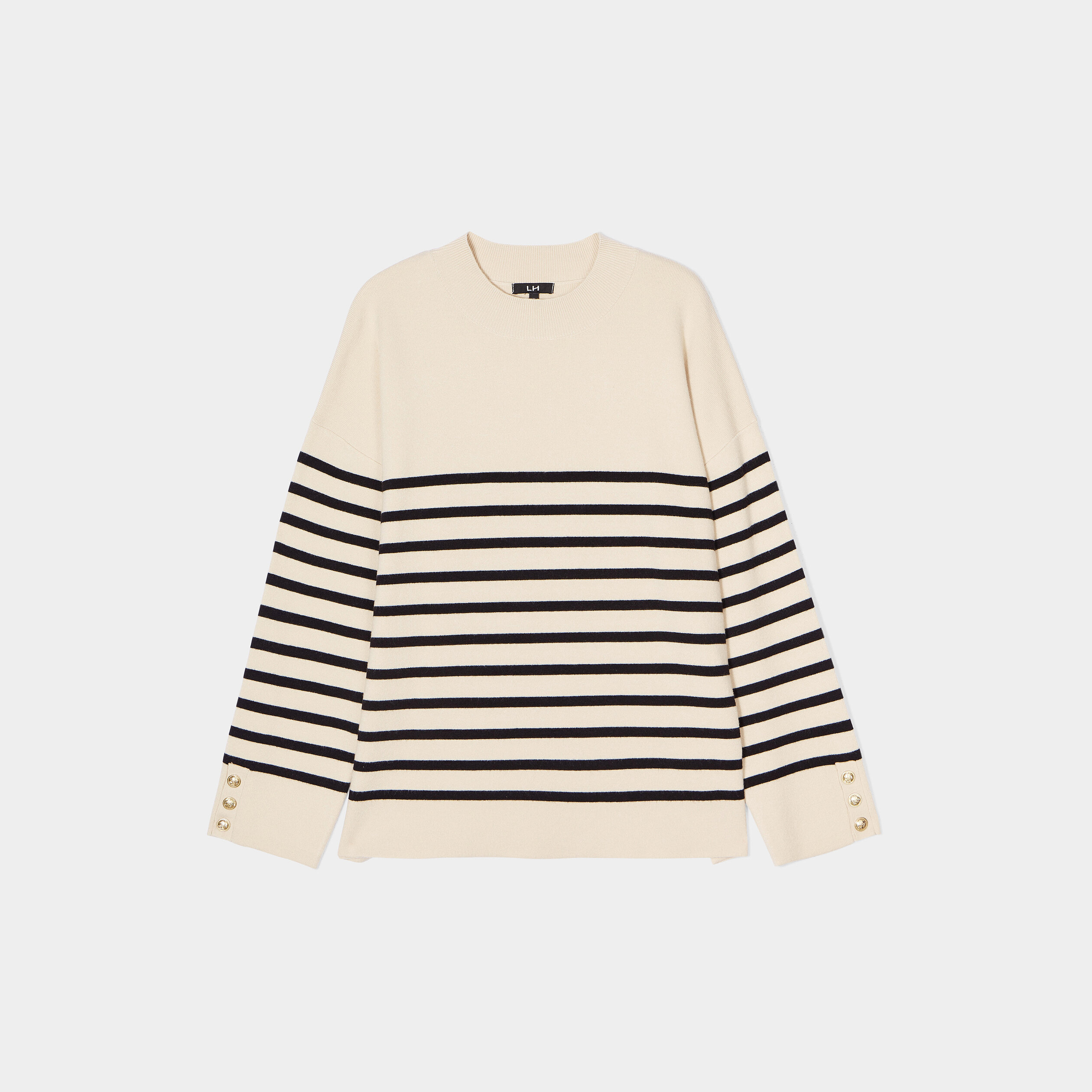 Pull col montant boutons poignets beige femme