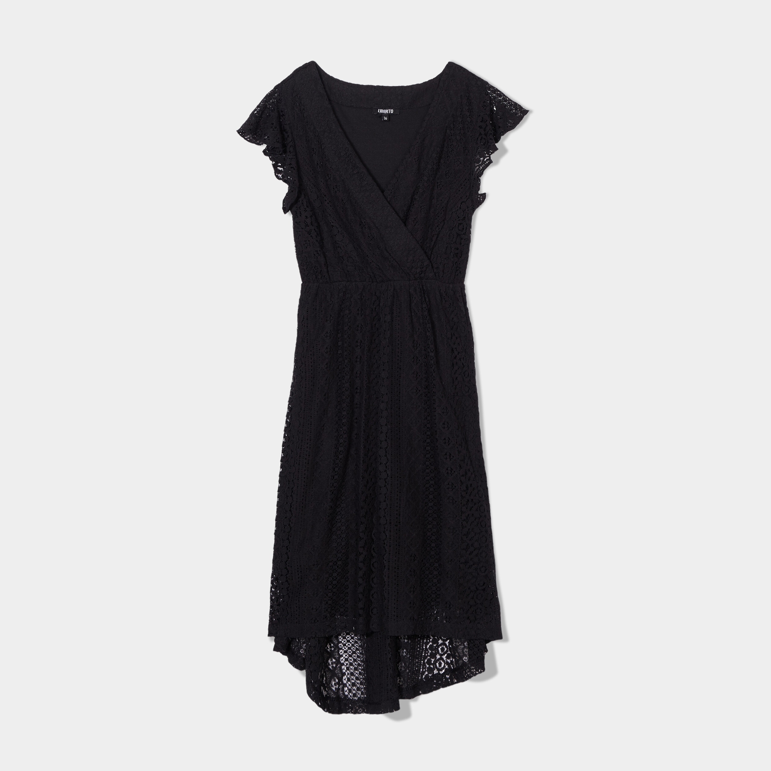 Robe longueur genou dentelle &eacute;vas&eacute;e noir femme