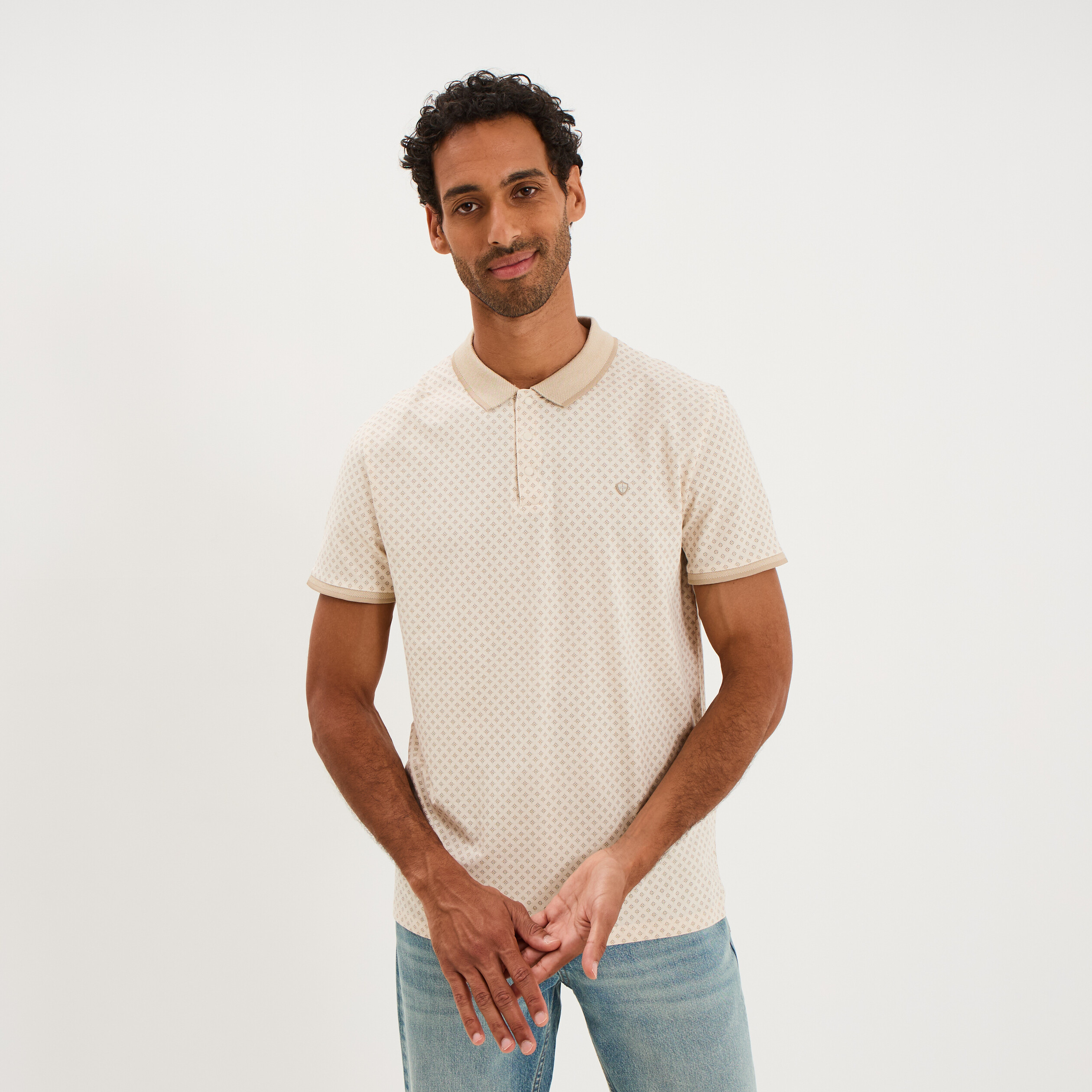 Polo slim manches courtes stretch beige homme
