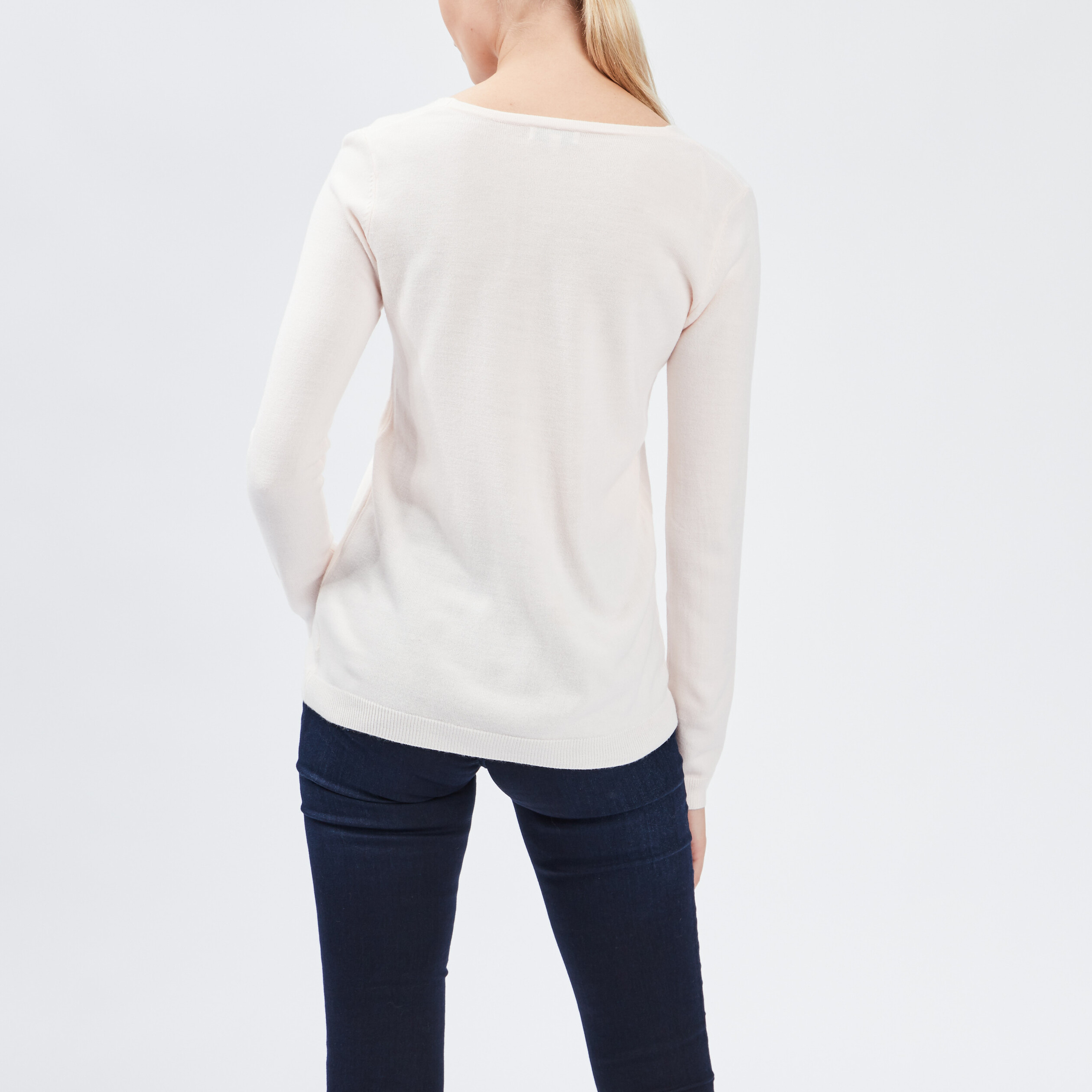 Pull col V manches longues rose clair femme