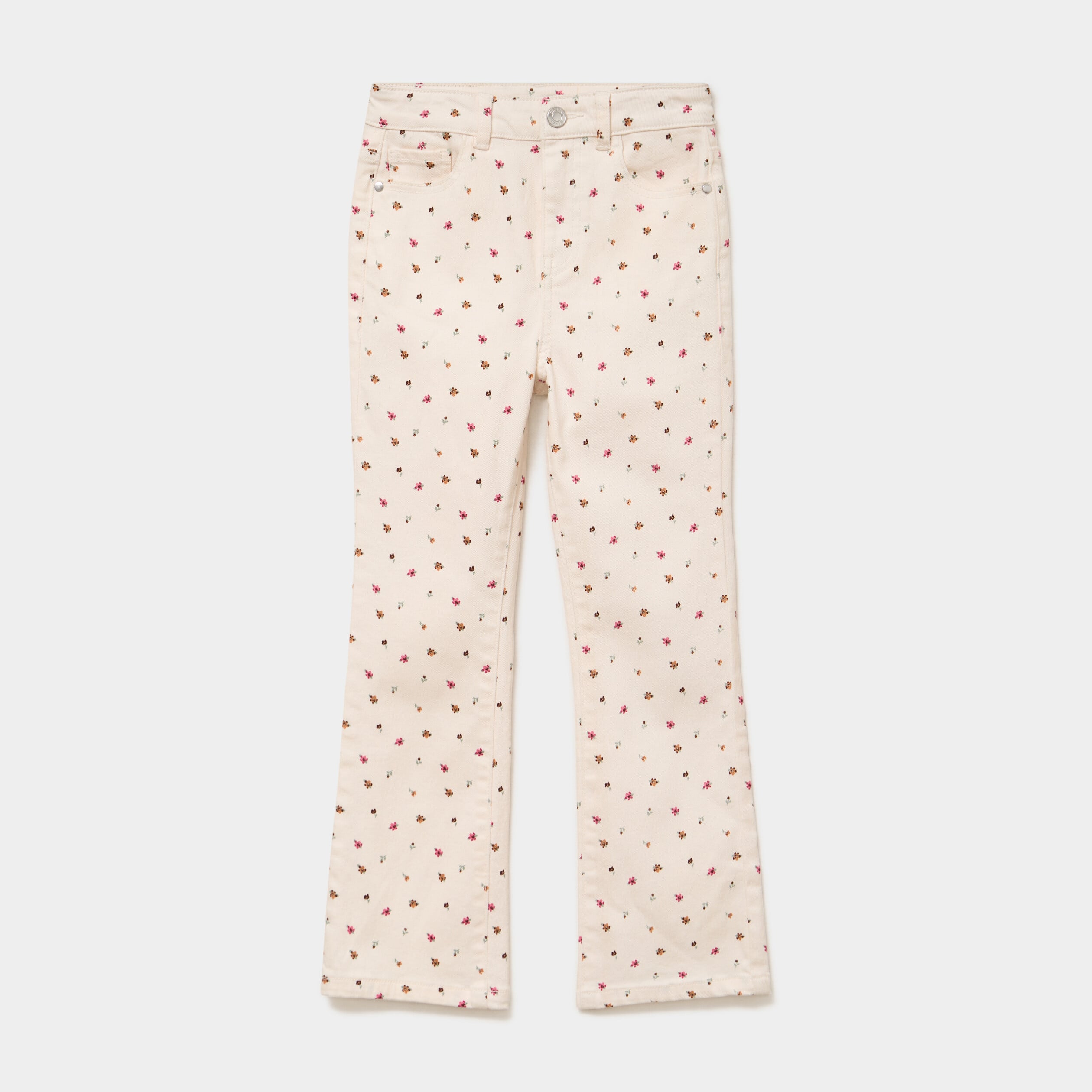 Pantalon flare stretch 5 poches beige fille