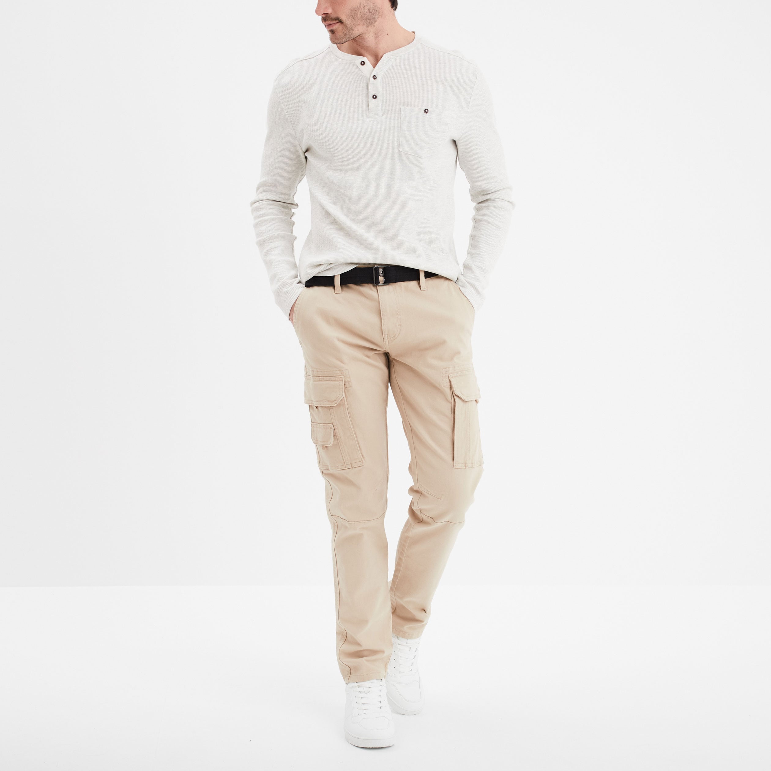 Pantalon cargo ceintur&eacute; Trappeur marron cognac homme